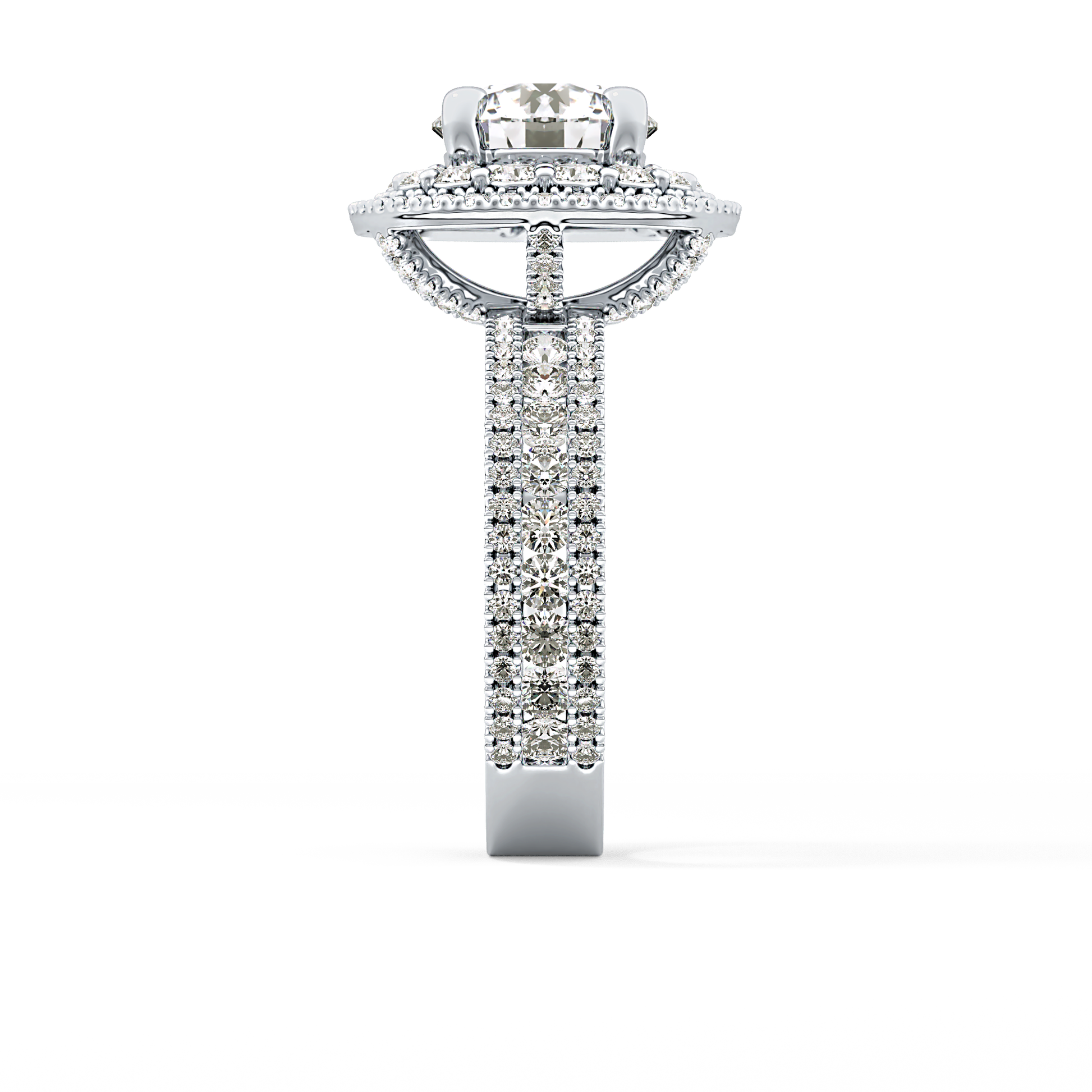 Round Double Halo & Pave Lab Grown Diamond Engagement Ring