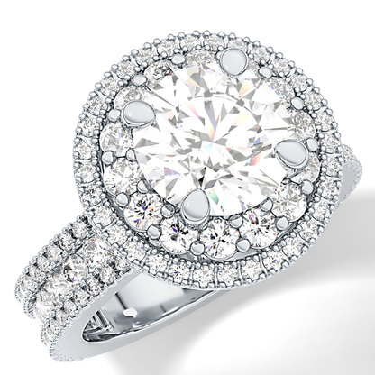 Round Double Halo & Pave Lab Grown Diamond Engagement Ring