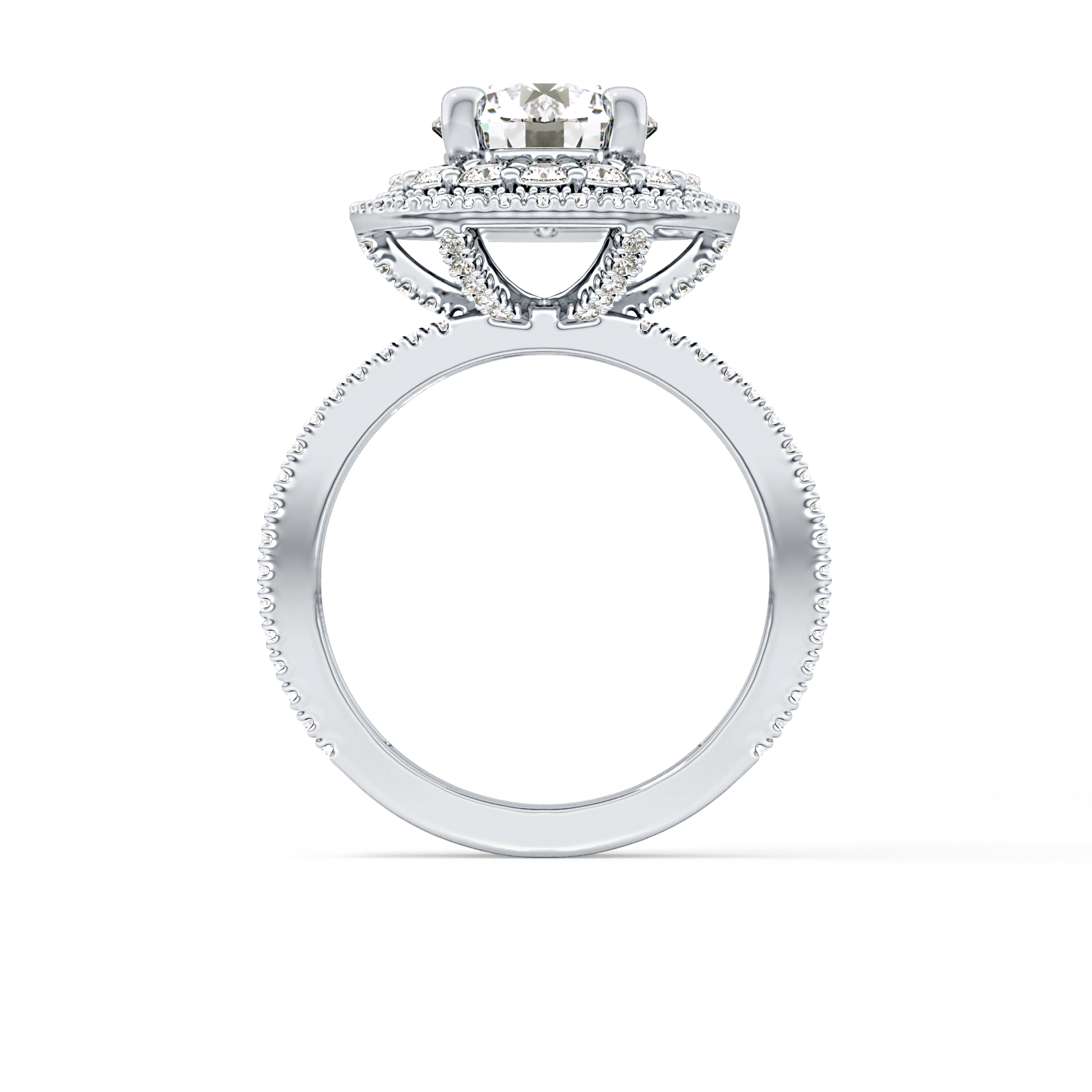 Round Double Halo & Pave Lab Grown Diamond Engagement Ring