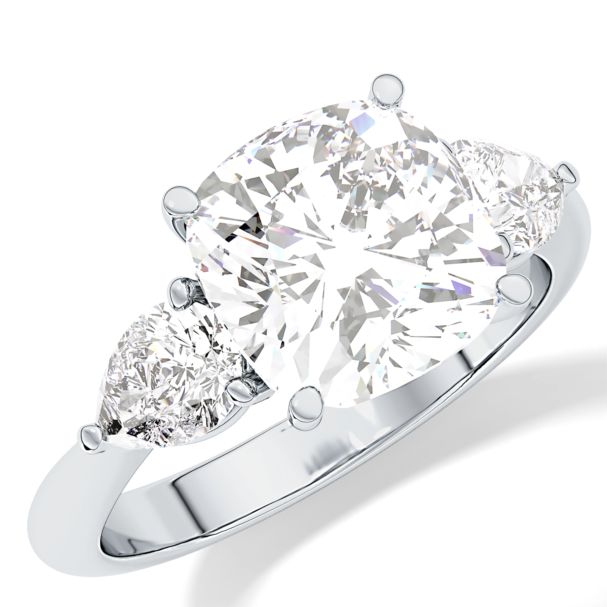 Cushion Three Stone Lab Grown Diamond Engagement Ring