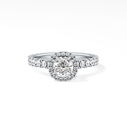 Cushion Halo & Pave Lab Grown Diamond Engagement Ring