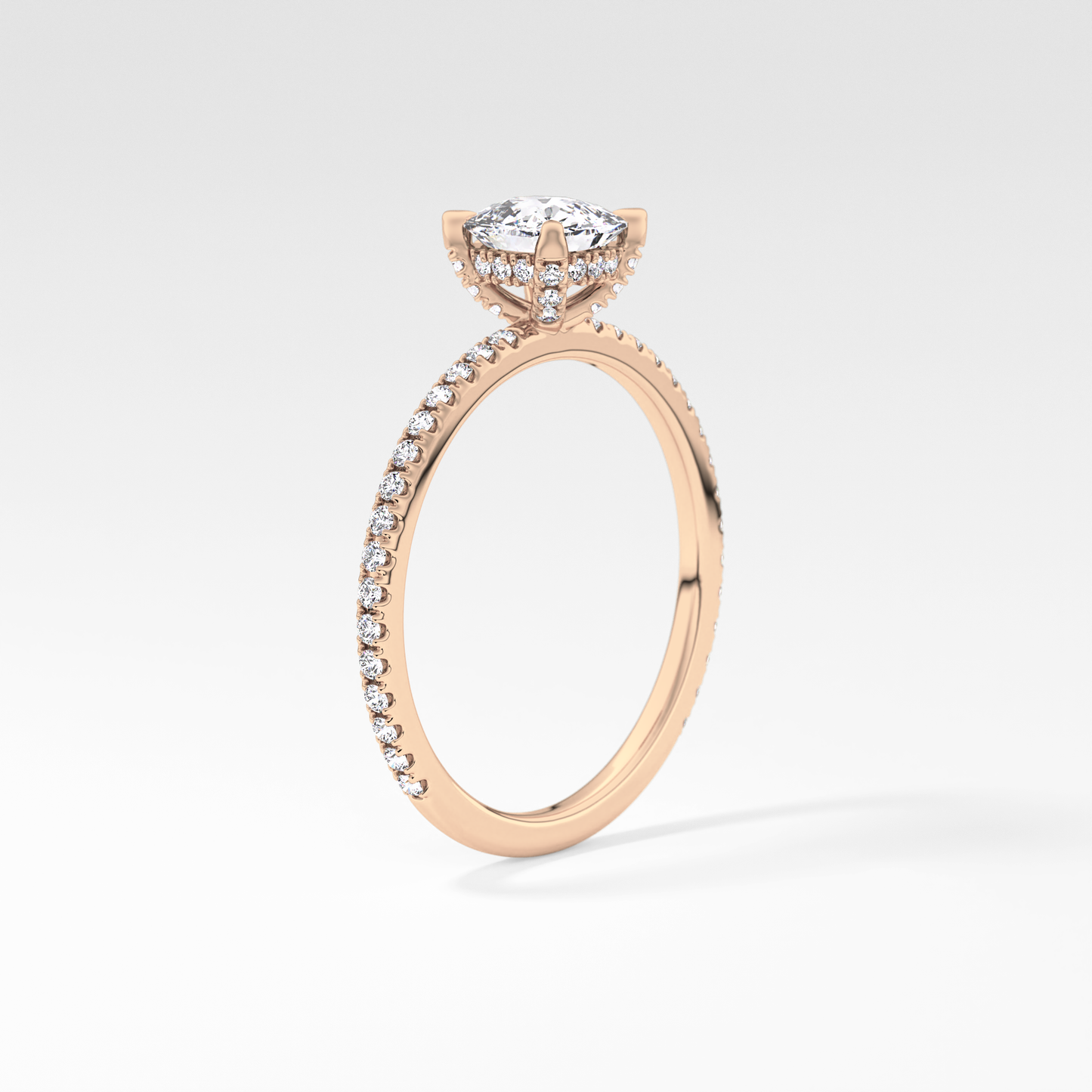 Cushion Hiiden Halo & Pave Lab Grown Diamond Engagement Ring