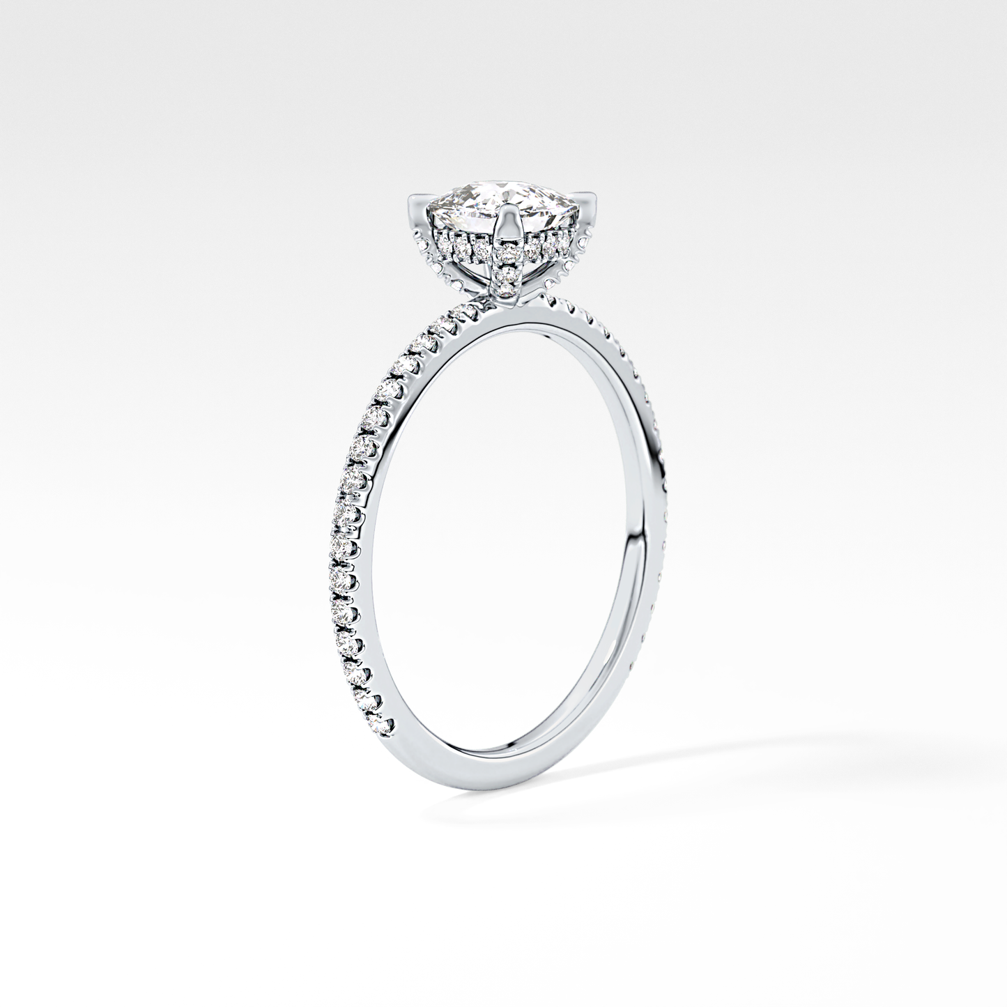 Cushion Hiiden Halo & Pave Lab Grown Diamond Engagement Ring