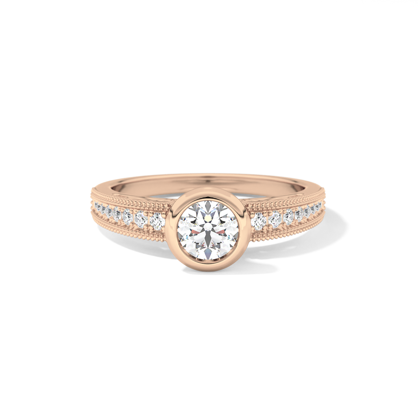 Round Bezel & Channel Pave Lab Grown Diamond Engagement Ring