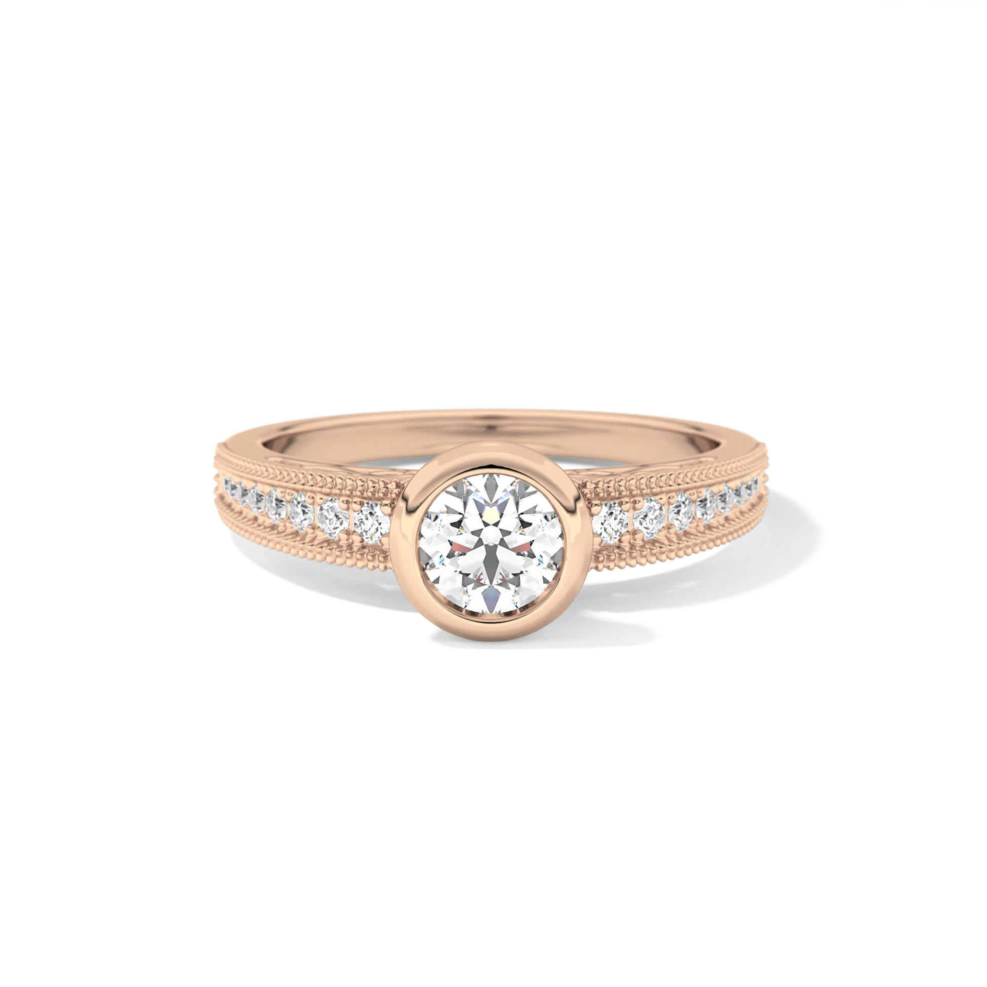 Round Bezel & Channel Pave Lab Grown Diamond Engagement Ring