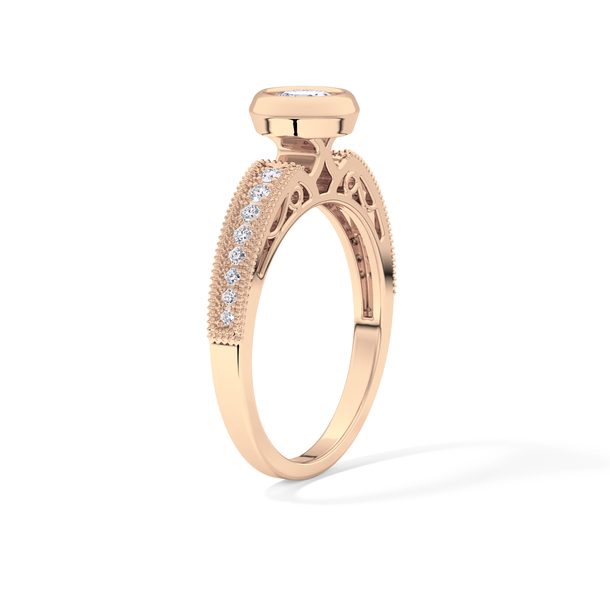 Round Bezel & Channel Pave Lab Grown Diamond Engagement Ring
