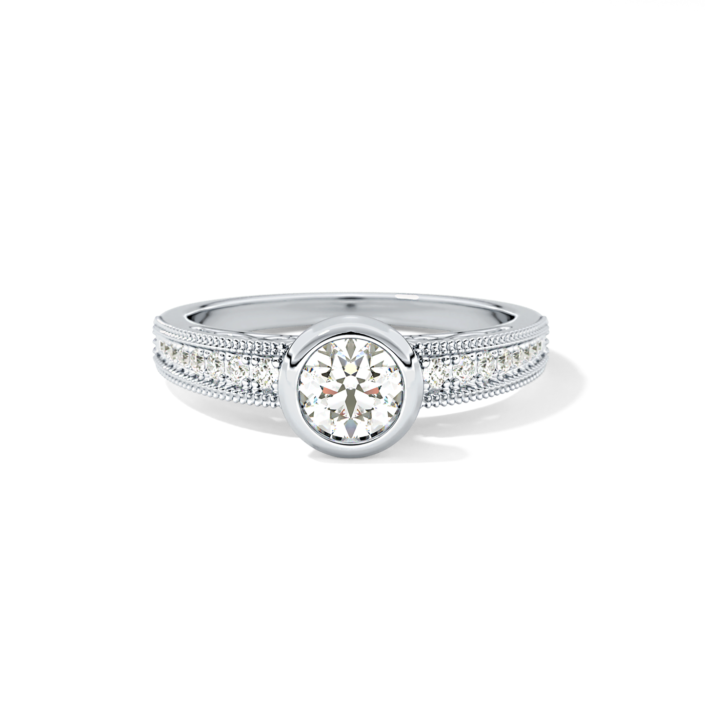 Round Bezel & Channel Pave Lab Grown Diamond Engagement Ring