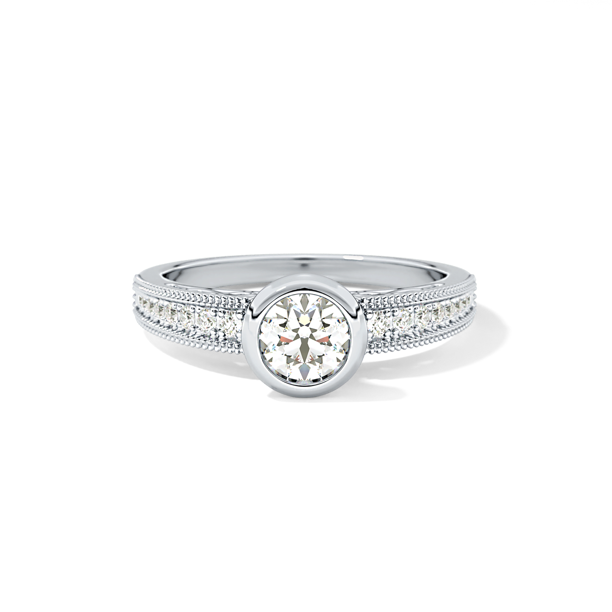 Round Bezel & Channel Pave Lab Grown Diamond Engagement Ring