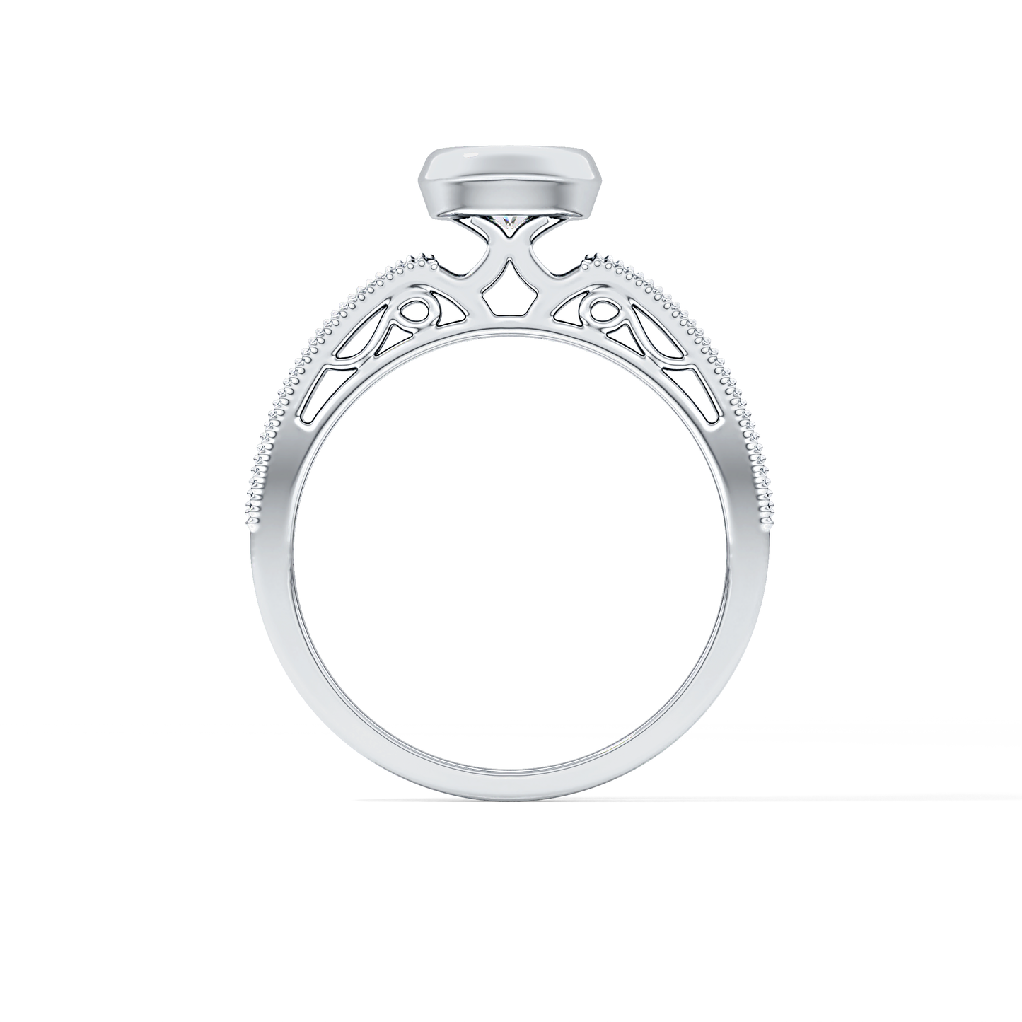 Round Bezel & Channel Pave Lab Grown Diamond Engagement Ring