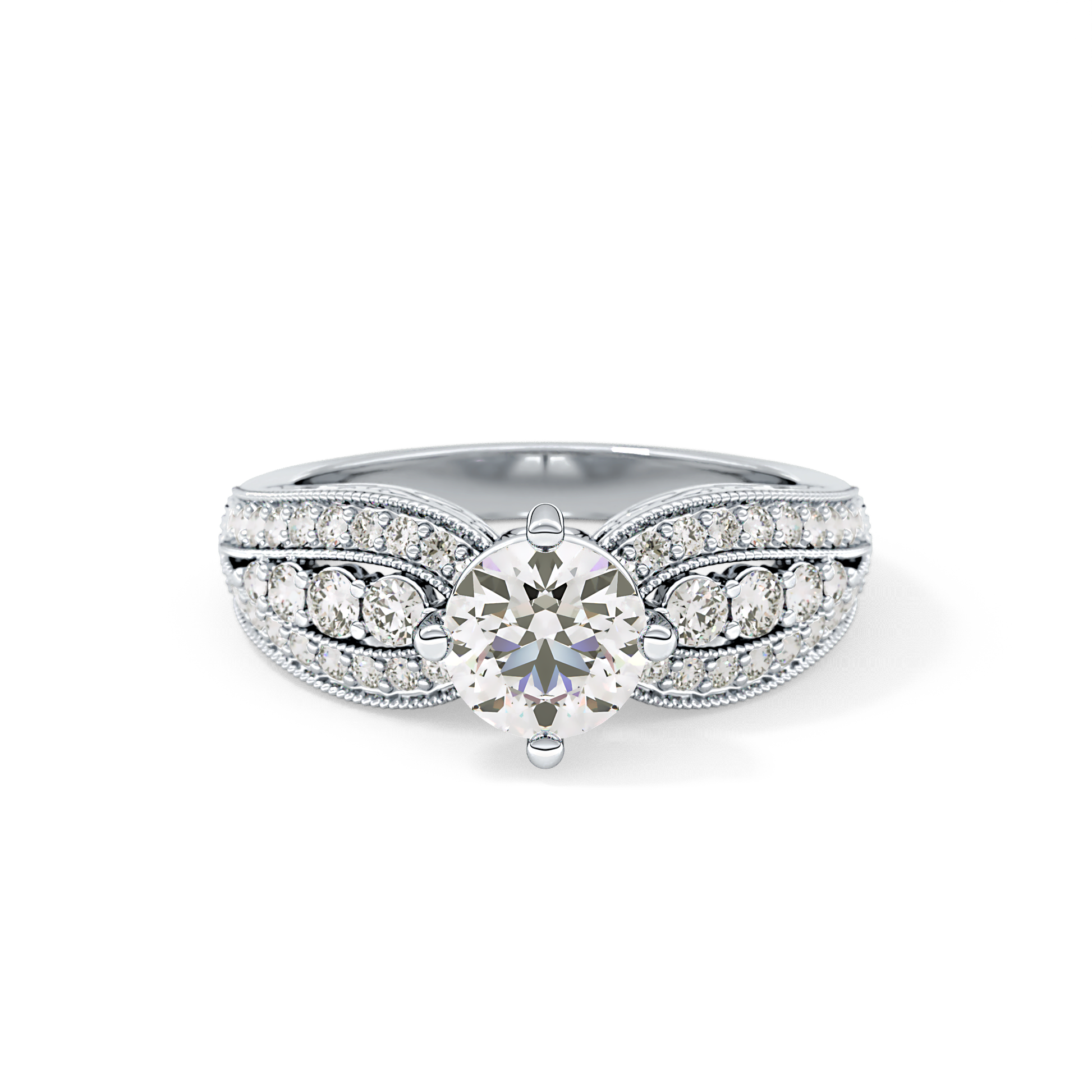 Round Pave Lab Grown Diamond Engagement Ring