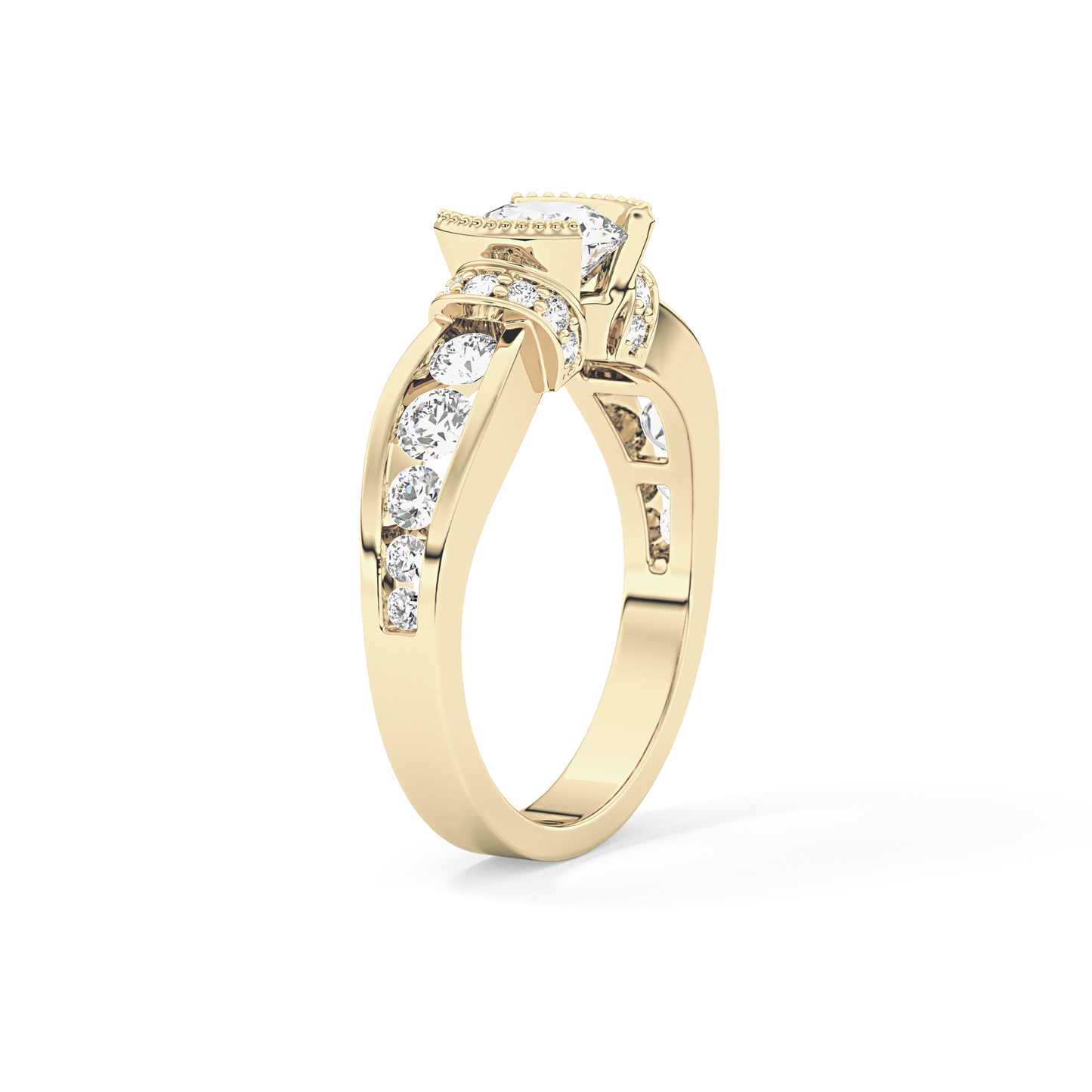 Round Channel Pave Lab Grown Diamond Engagement Ring