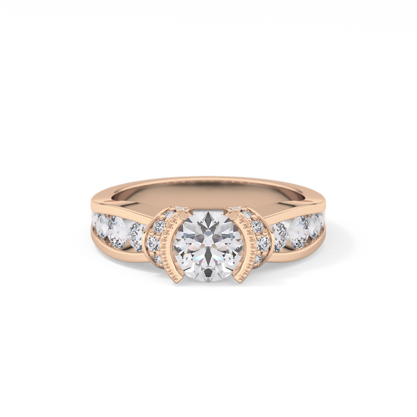 Round Channel Pave Lab Grown Diamond Engagement Ring