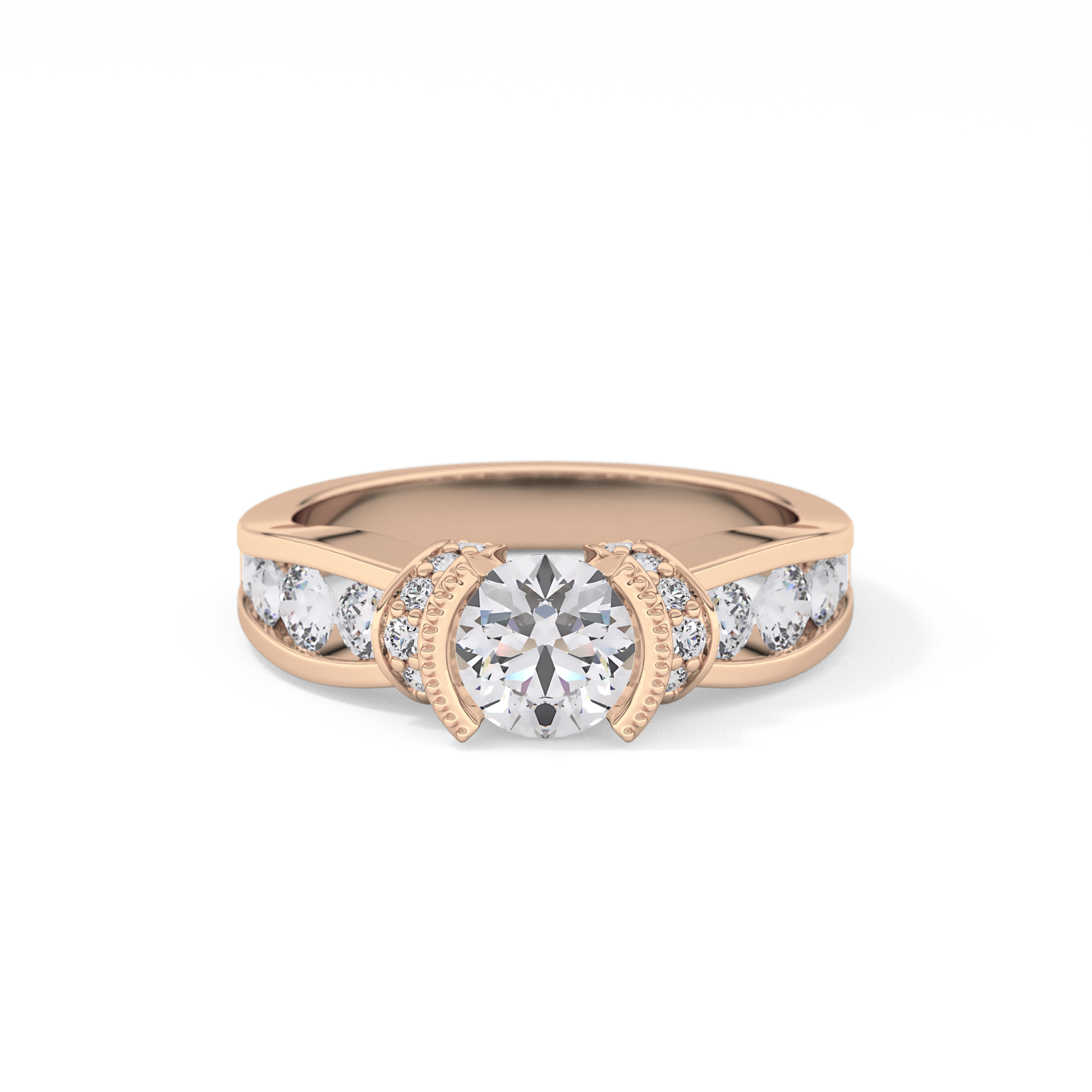 Round Channel Pave Lab Grown Diamond Engagement Ring