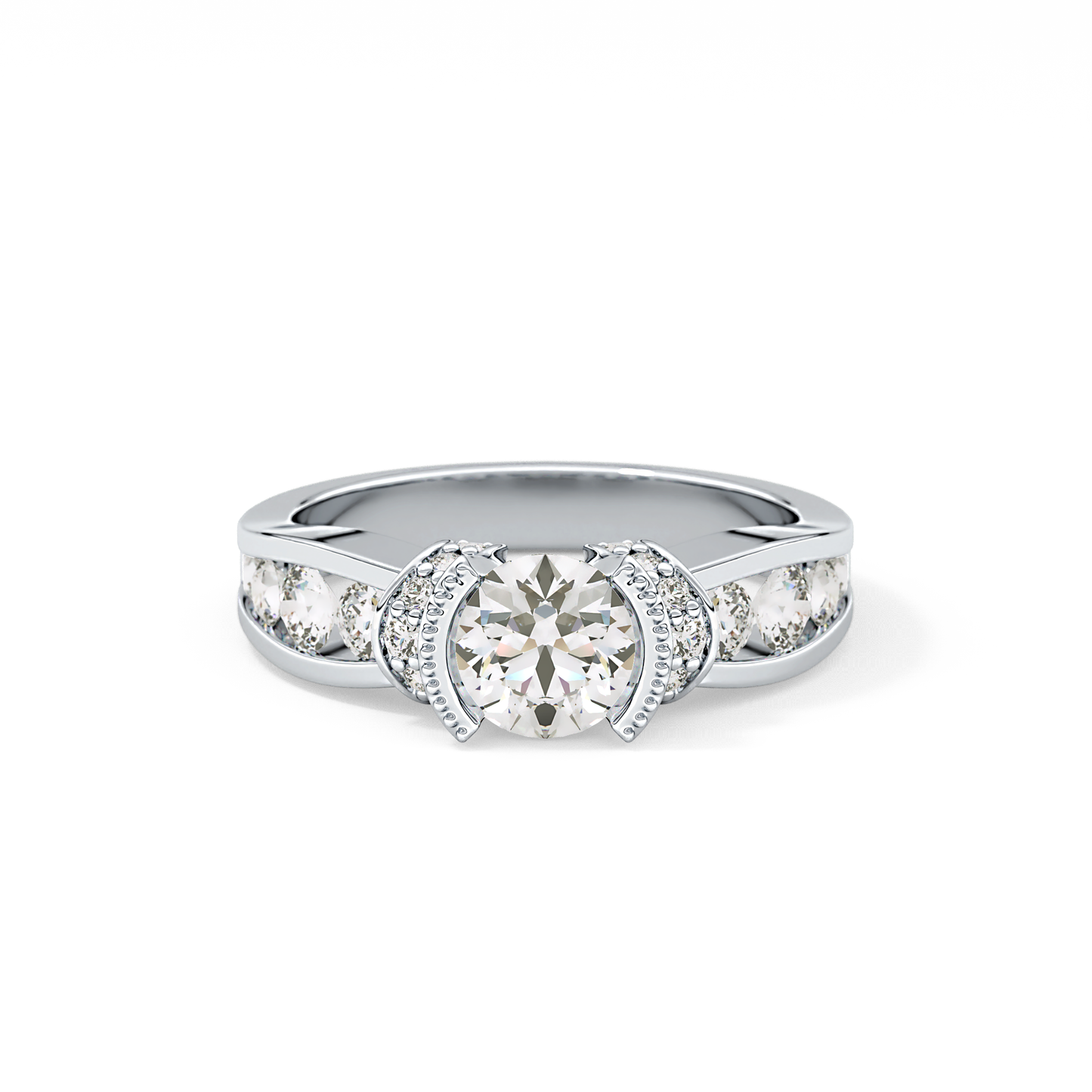Round Channel Pave Lab Grown Diamond Engagement Ring