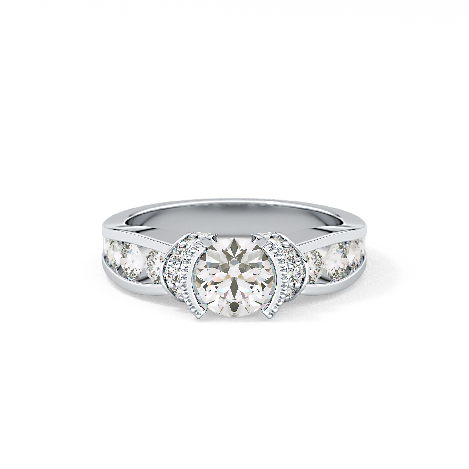 Round Channel Pave Lab Grown Diamond Engagement Ring
