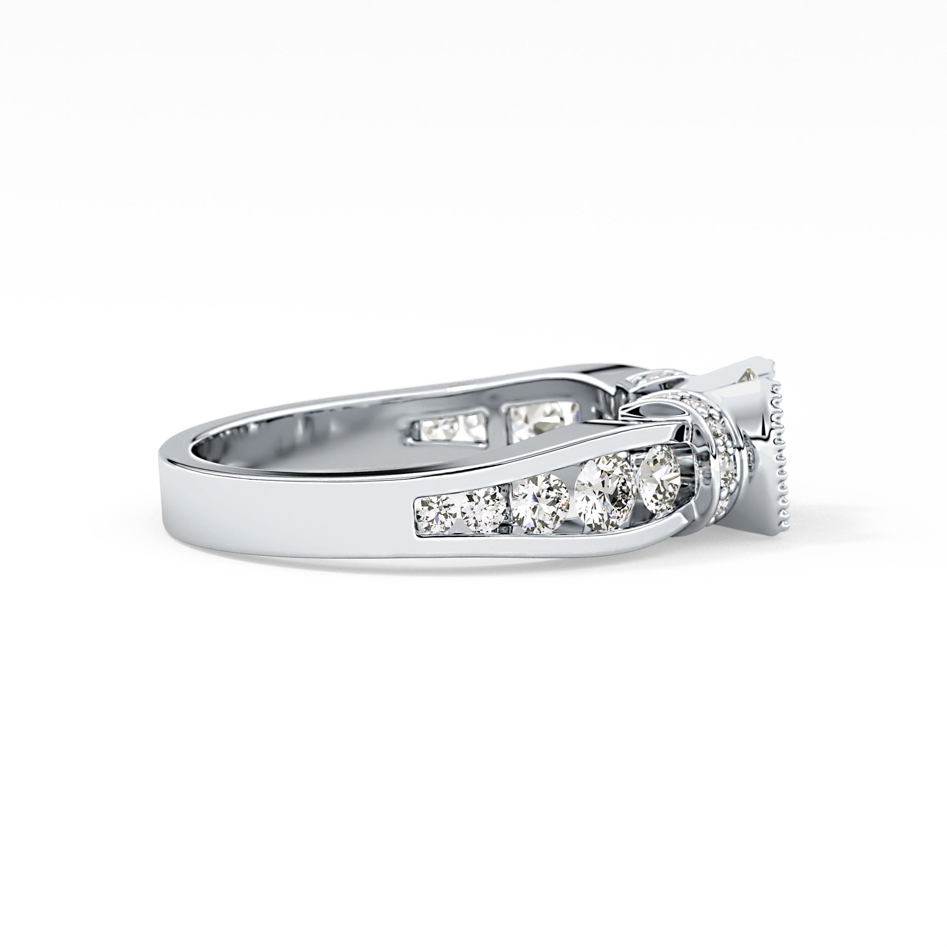 Round Channel Pave Lab Grown Diamond Engagement Ring