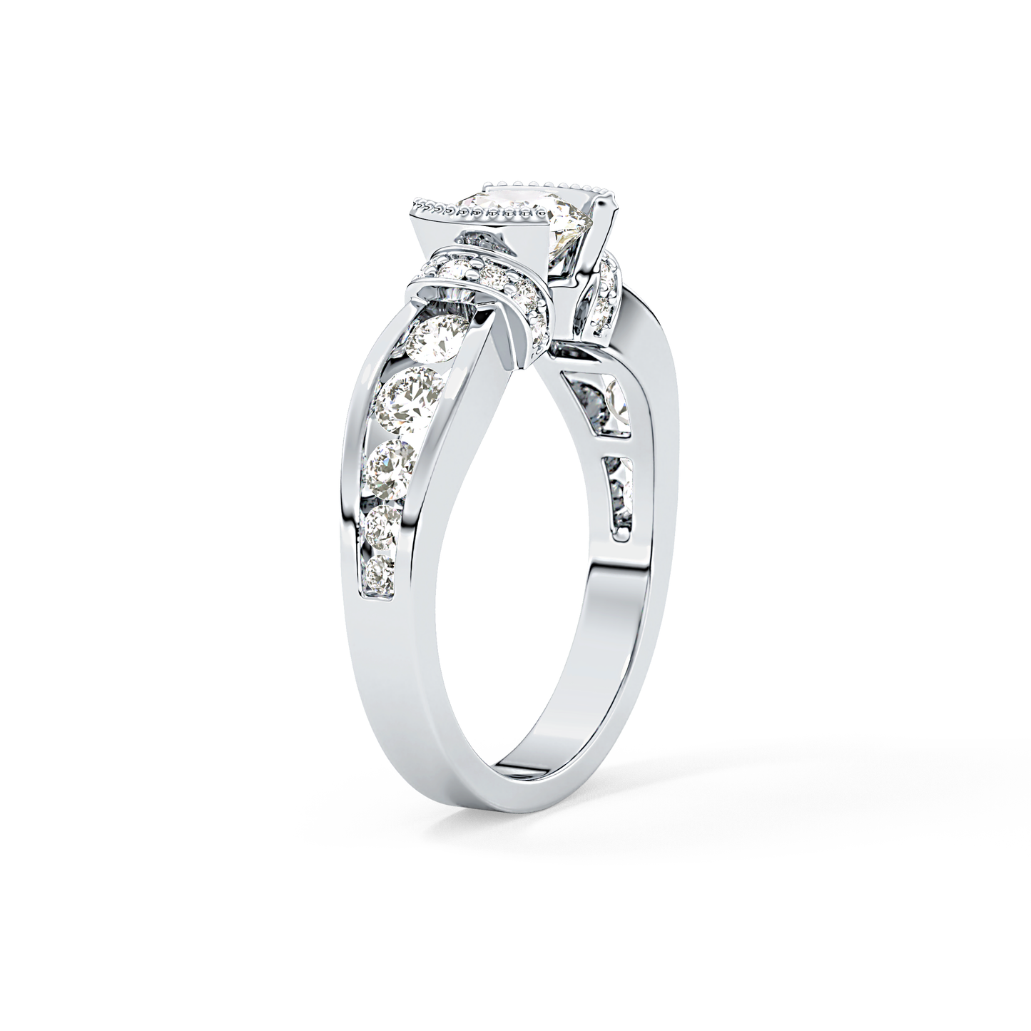 Round Channel Pave Lab Grown Diamond Engagement Ring
