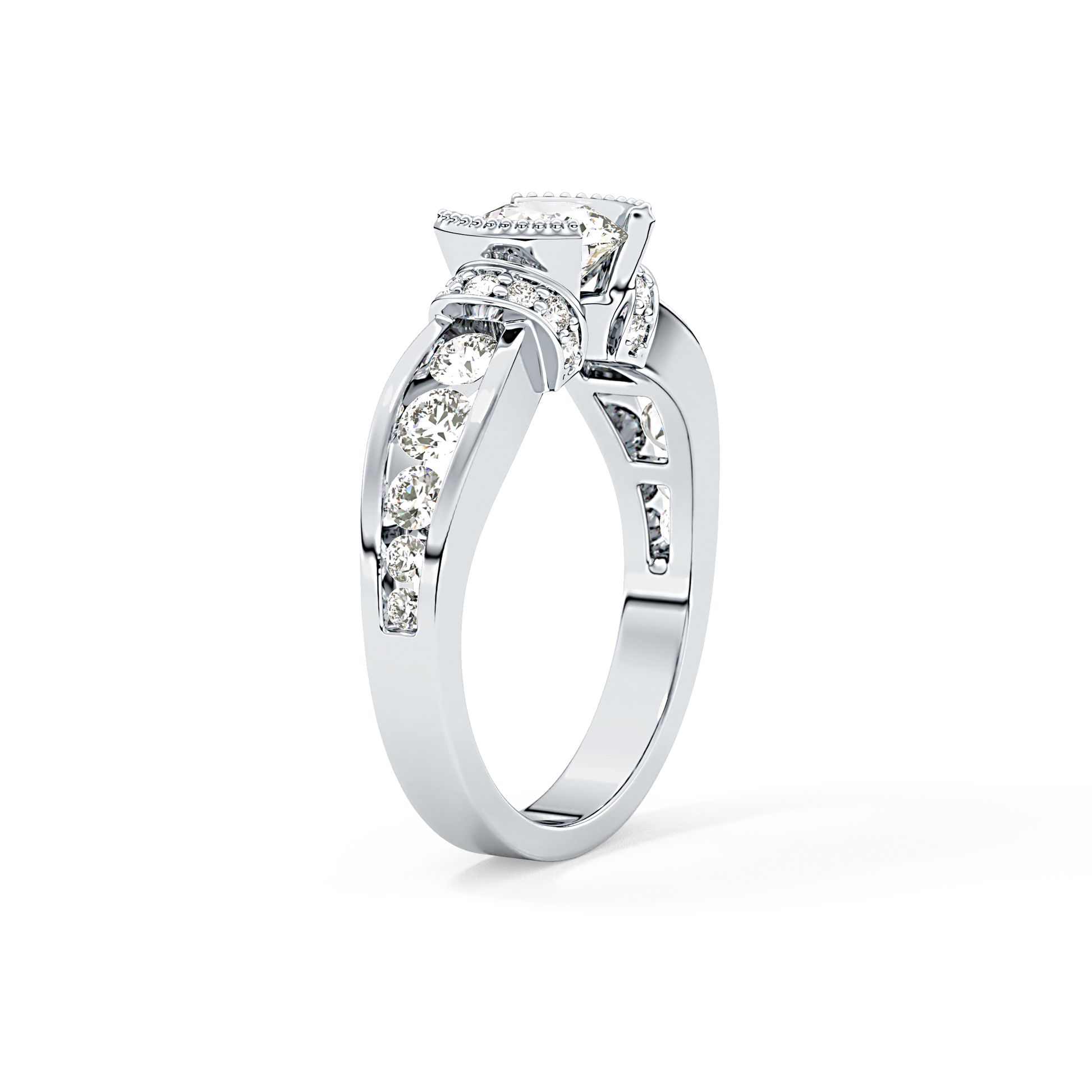 Round Channel Pave Lab Grown Diamond Engagement Ring