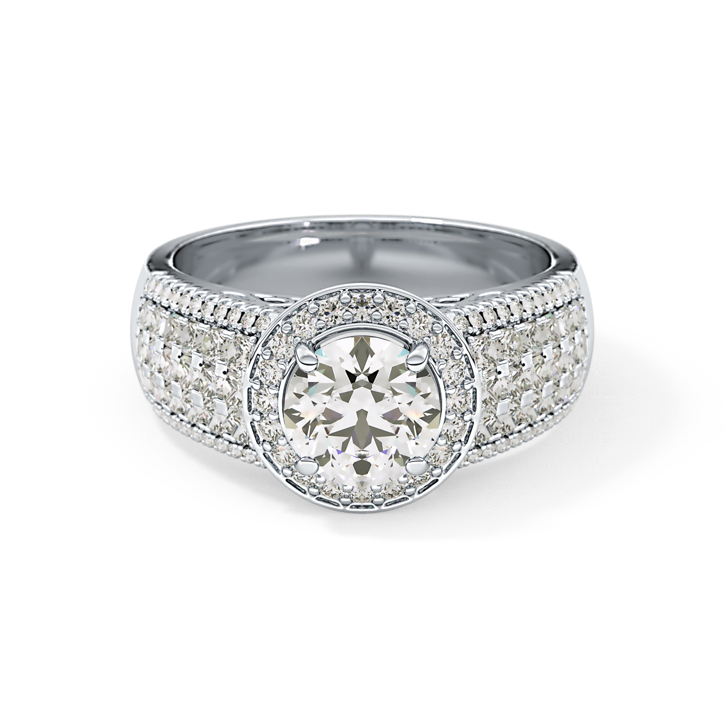 Round Halo & Triple Pave Lab Grown Diamond Engagement Ring