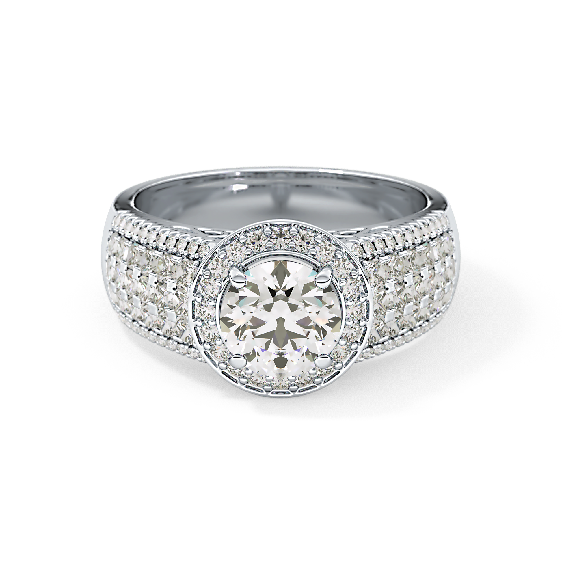 Round Halo & Triple Pave Lab Grown Diamond Engagement Ring