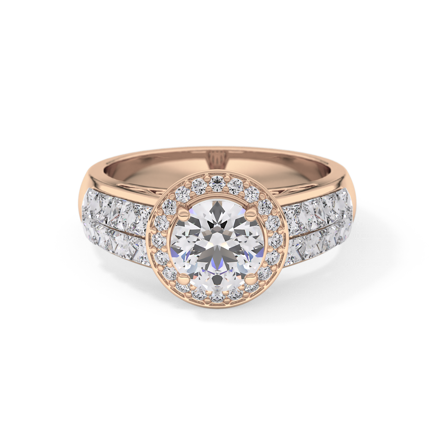 Round Halo & Double Pave Lab Grown Diamond Engagement Ring