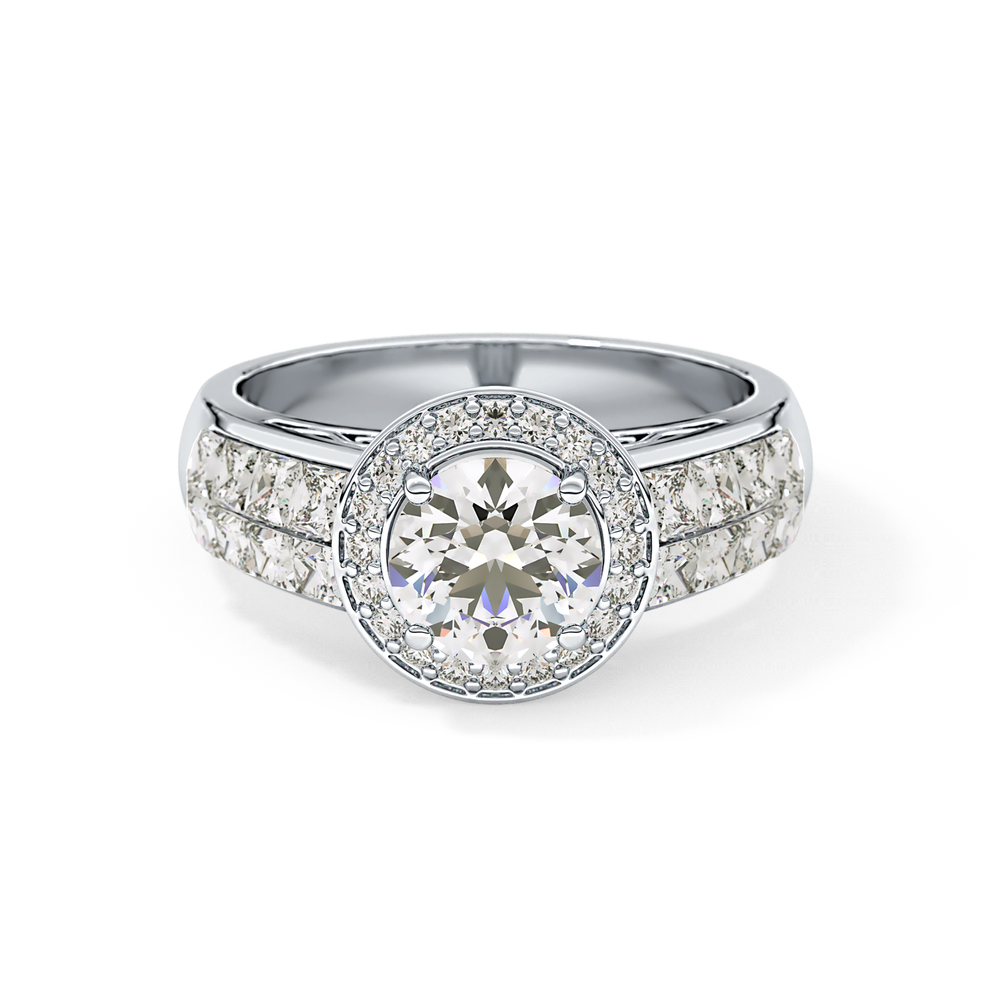 Round Halo & Double Pave Lab Grown Diamond Engagement Ring
