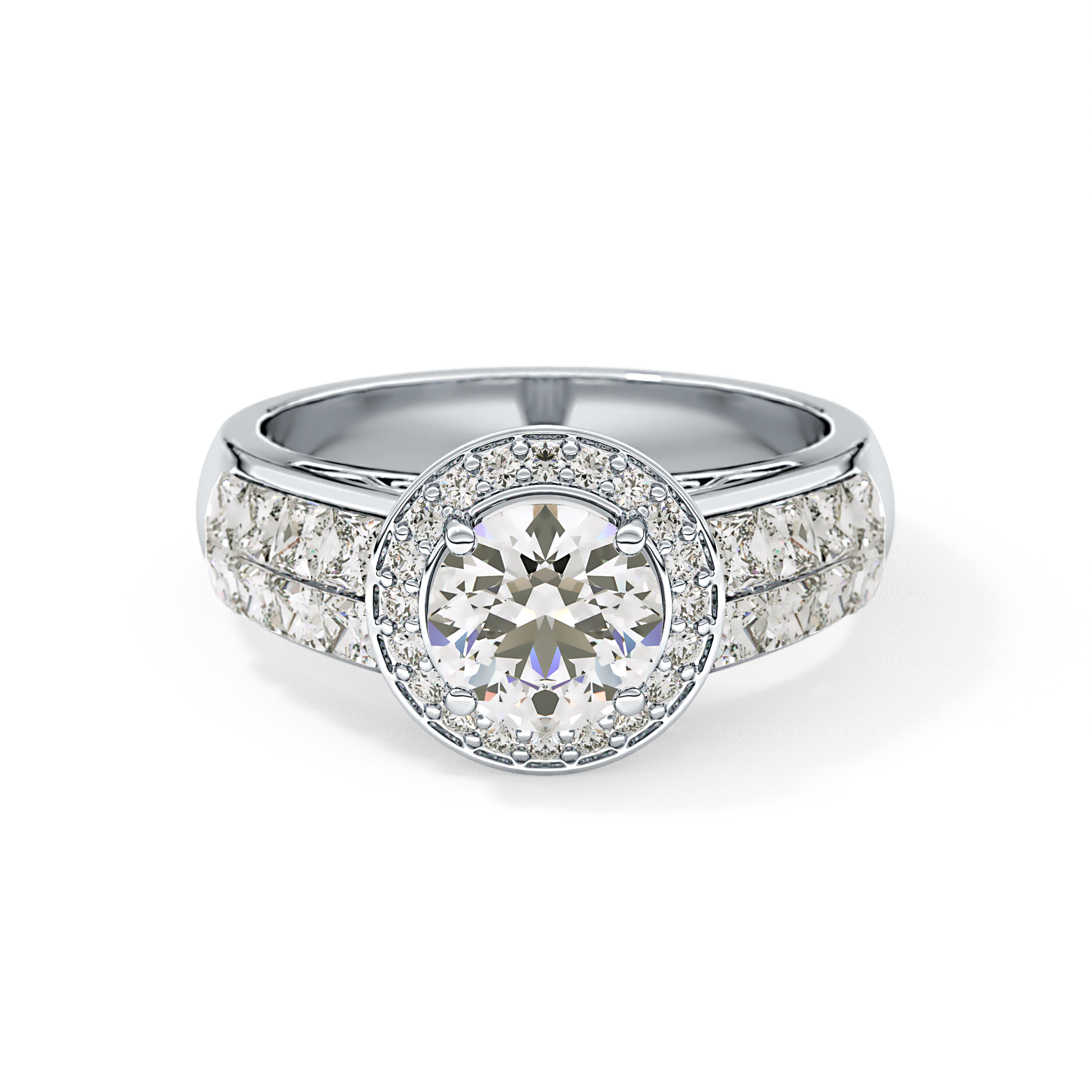 Round Halo & Double Pave Lab Grown Diamond Engagement Ring