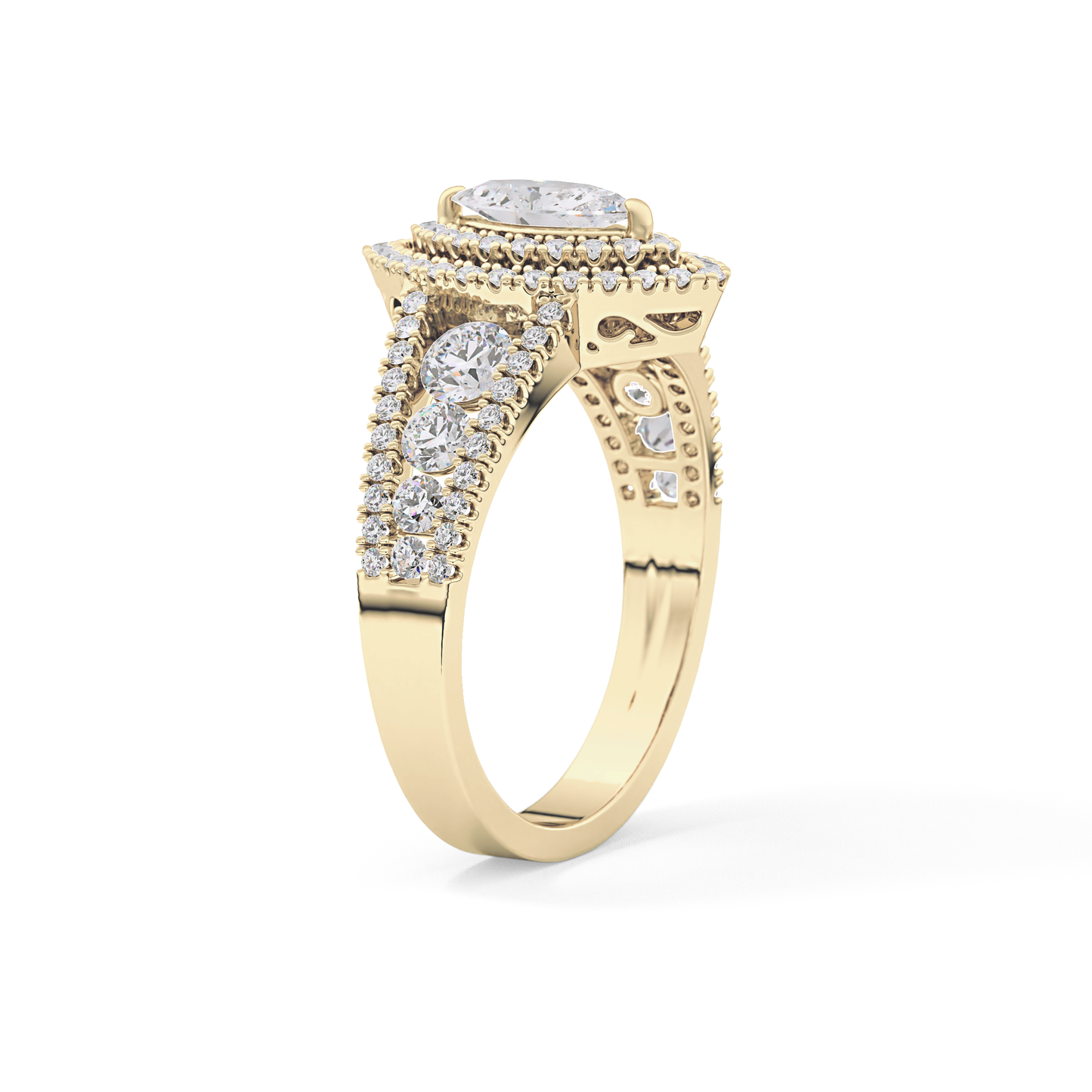 Marquise Double Halo & Pave Lab Grown Diamond Engagement Ring