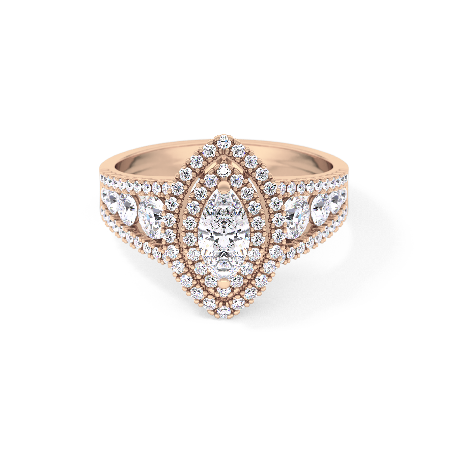 Marquise Double Halo & Pave Lab Grown Diamond Engagement Ring