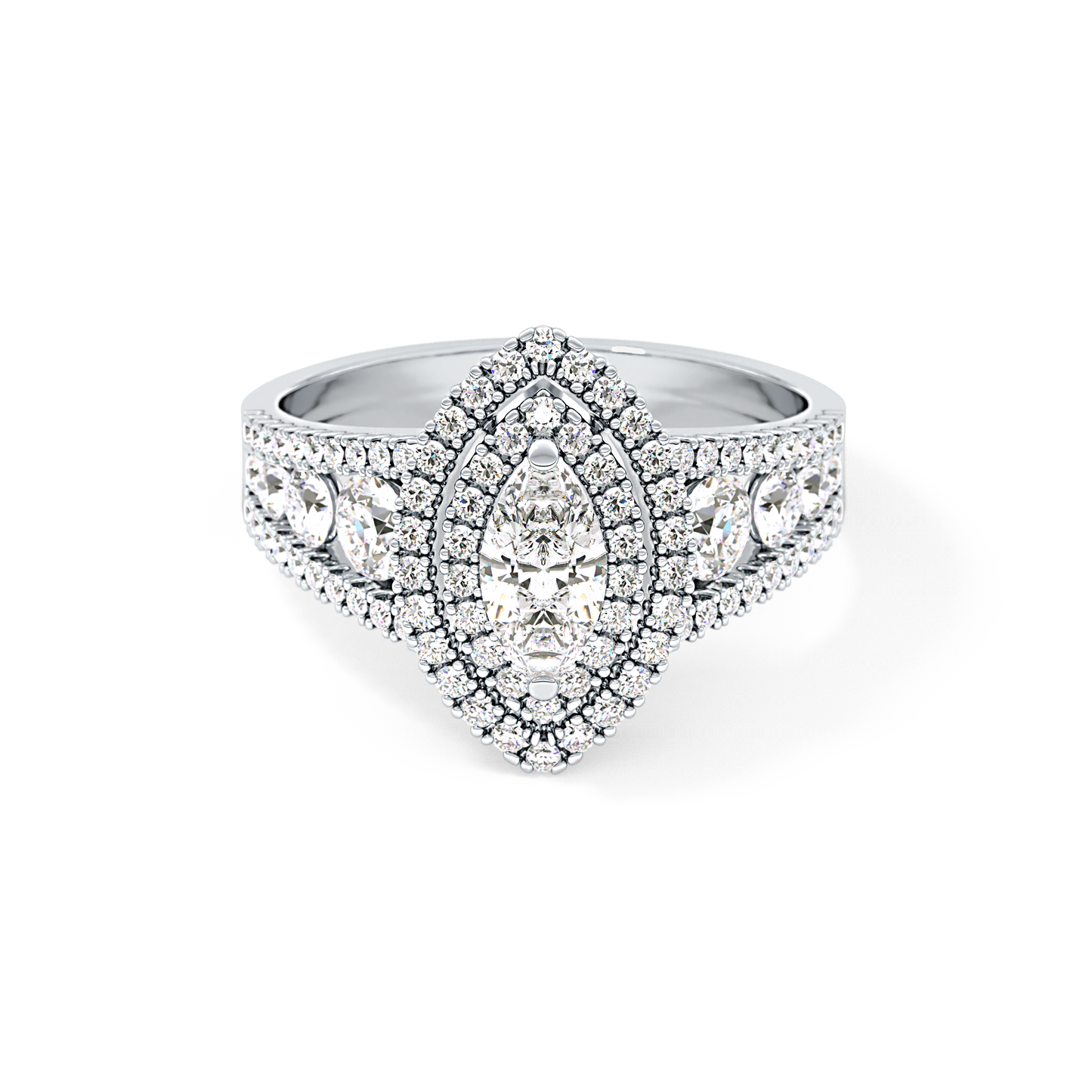 Marquise Double Halo & Pave Lab Grown Diamond Engagement Ring