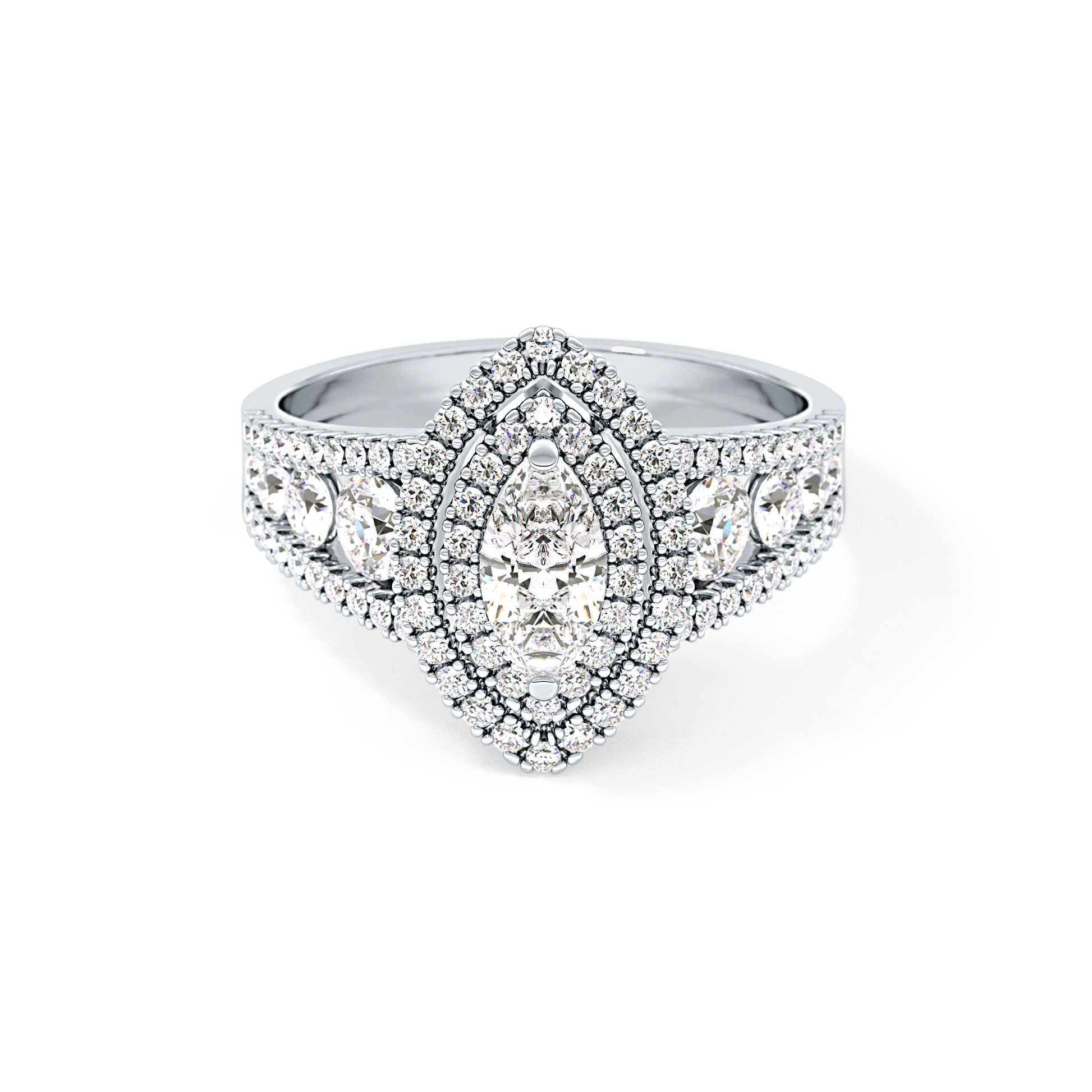 Marquise Double Halo & Pave Lab Grown Diamond Engagement Ring