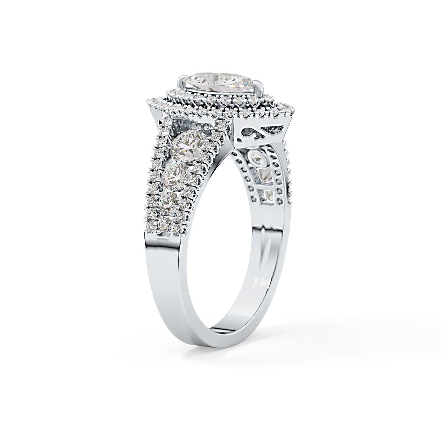 Marquise Double Halo & Pave Lab Grown Diamond Engagement Ring