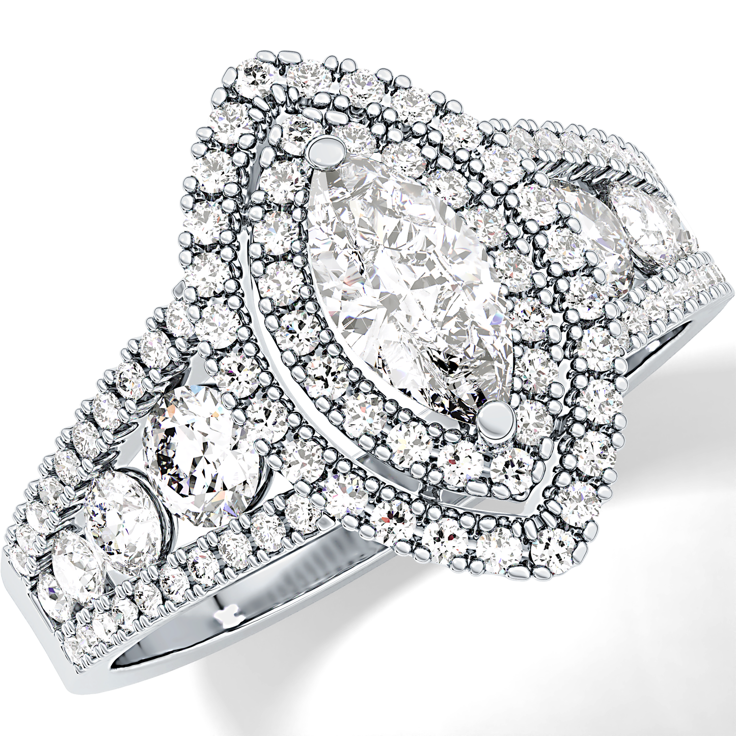 Marquise Double Halo & Pave Lab Grown Diamond Engagement Ring