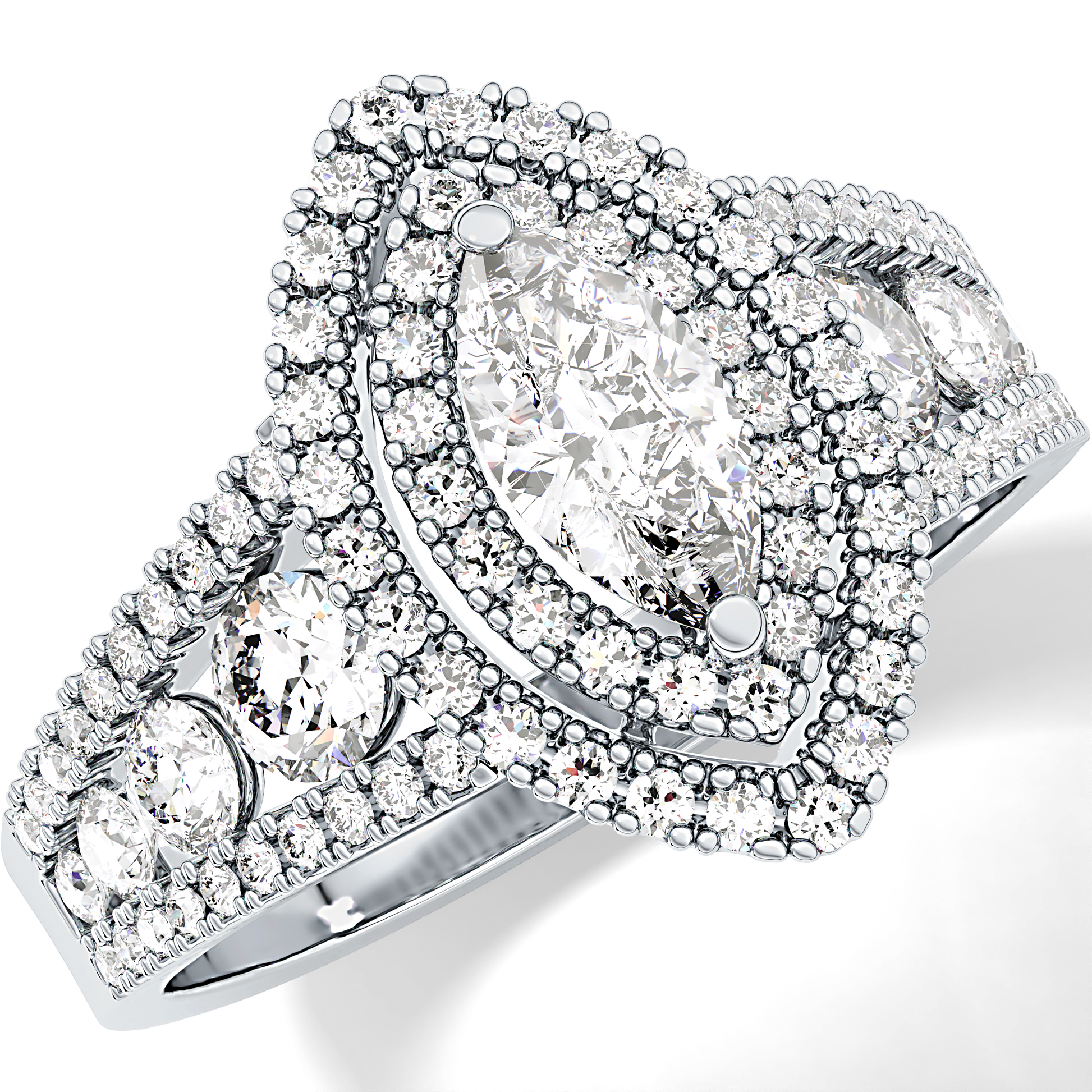 Marquise Double Halo & Pave Lab Grown Diamond Engagement Ring