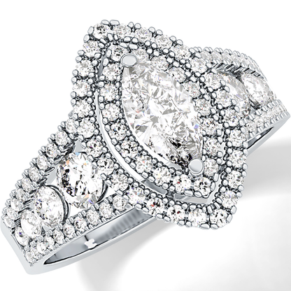 Marquise Double Halo & Pave Lab Grown Diamond Engagement Ring