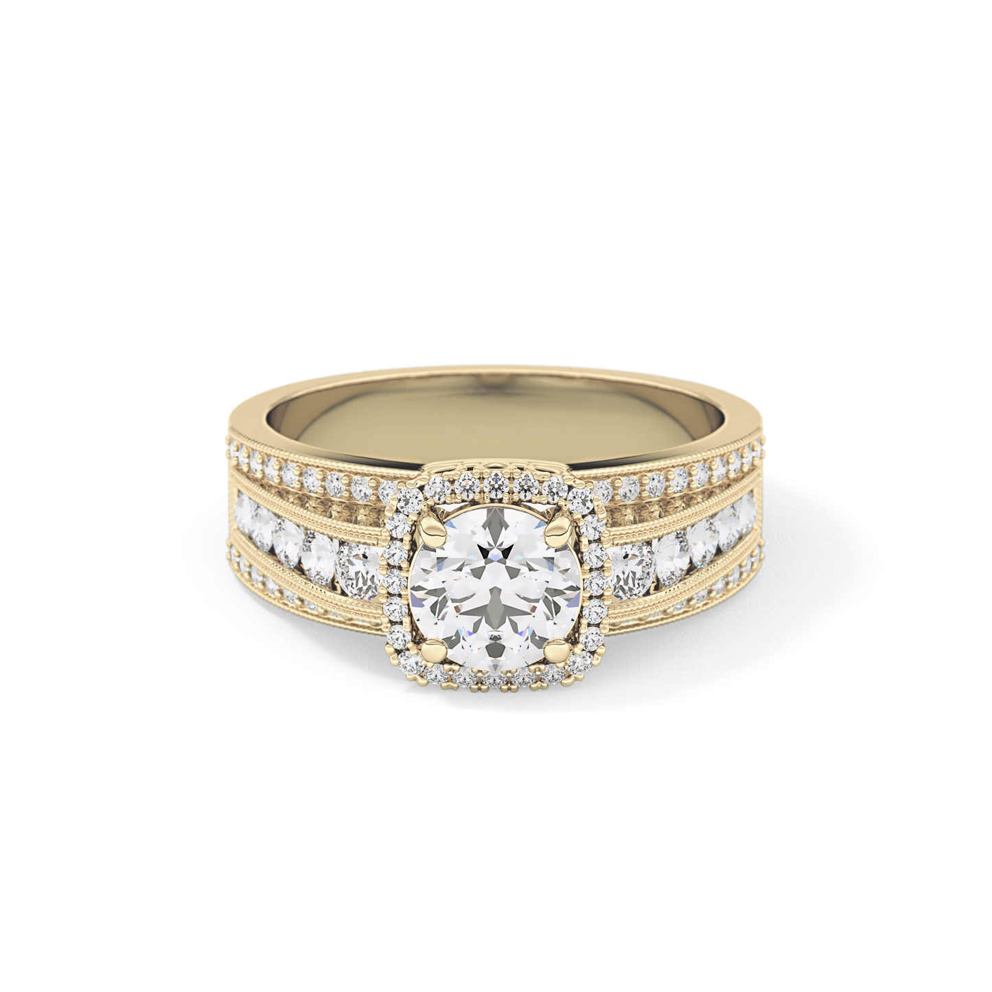 Round Halo & Triple Pave Lab Grown Diamond Engagement Ring