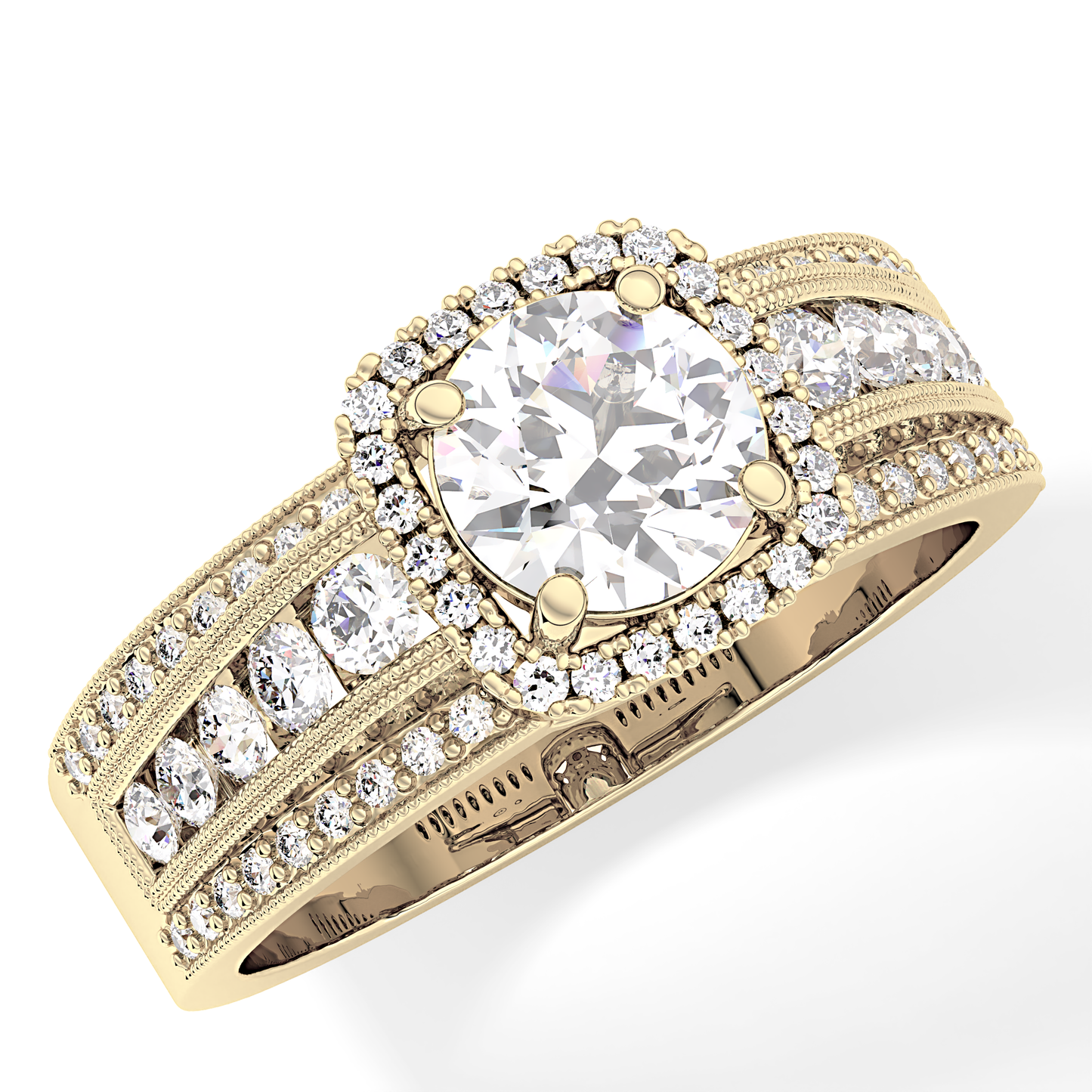Round Halo & Triple Pave Lab Grown Diamond Engagement Ring