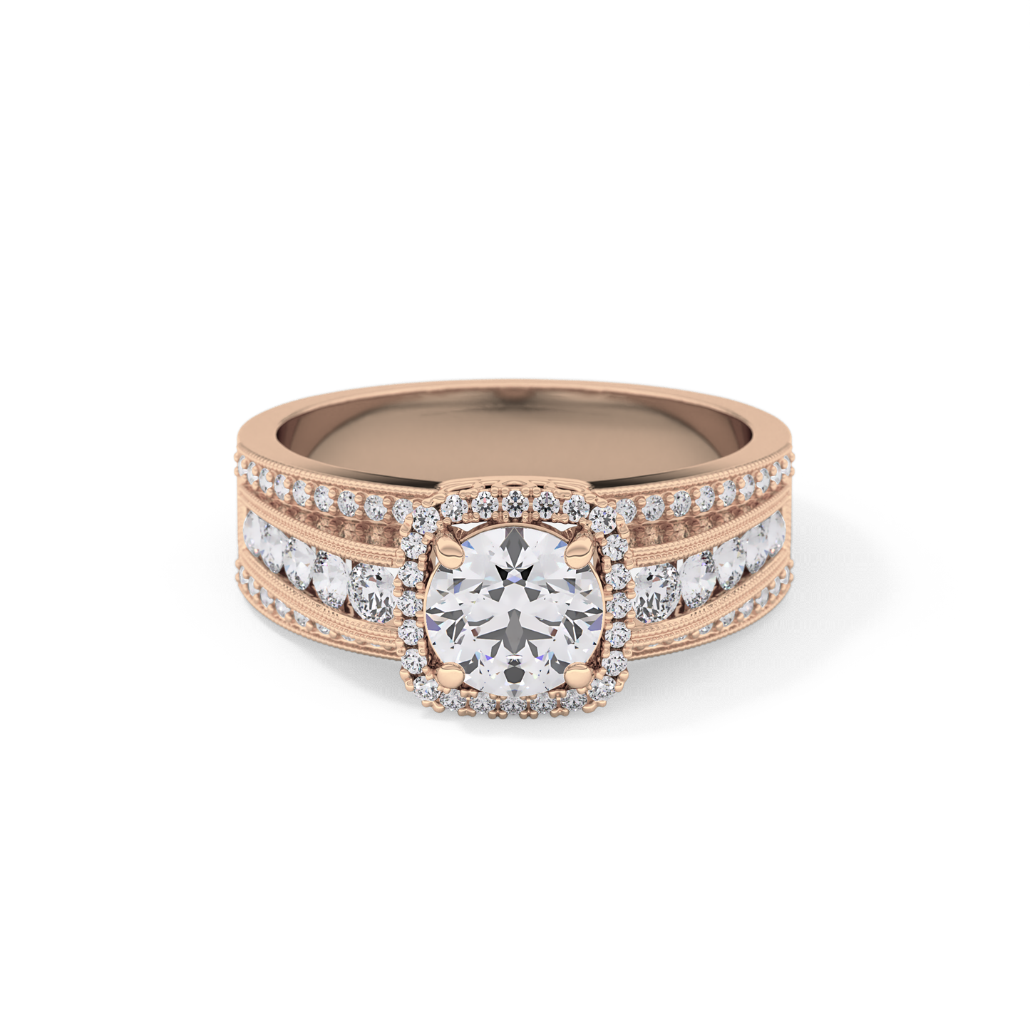 Round Halo & Triple Pave Lab Grown Diamond Engagement Ring