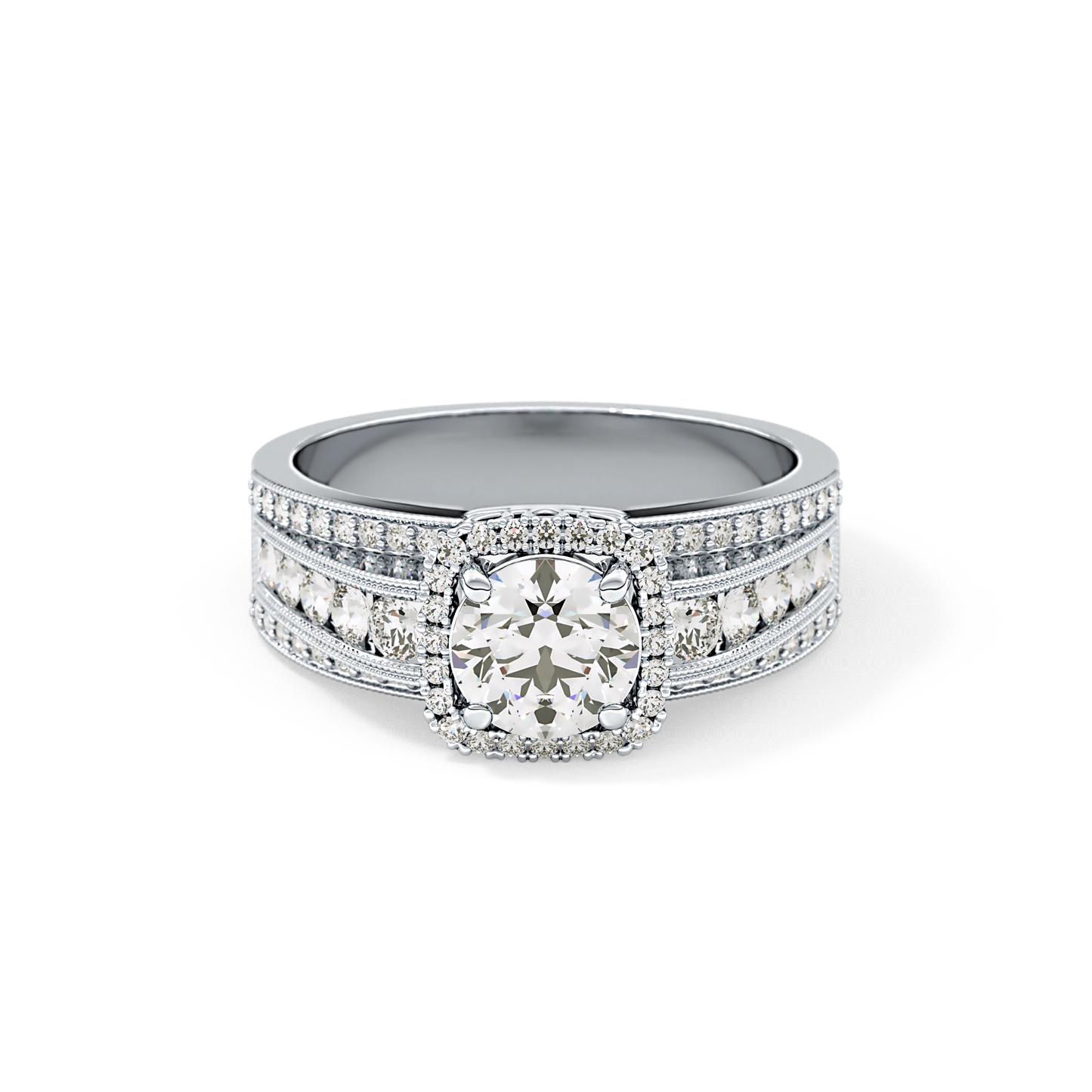 Round Halo & Triple Pave Lab Grown Diamond Engagement Ring