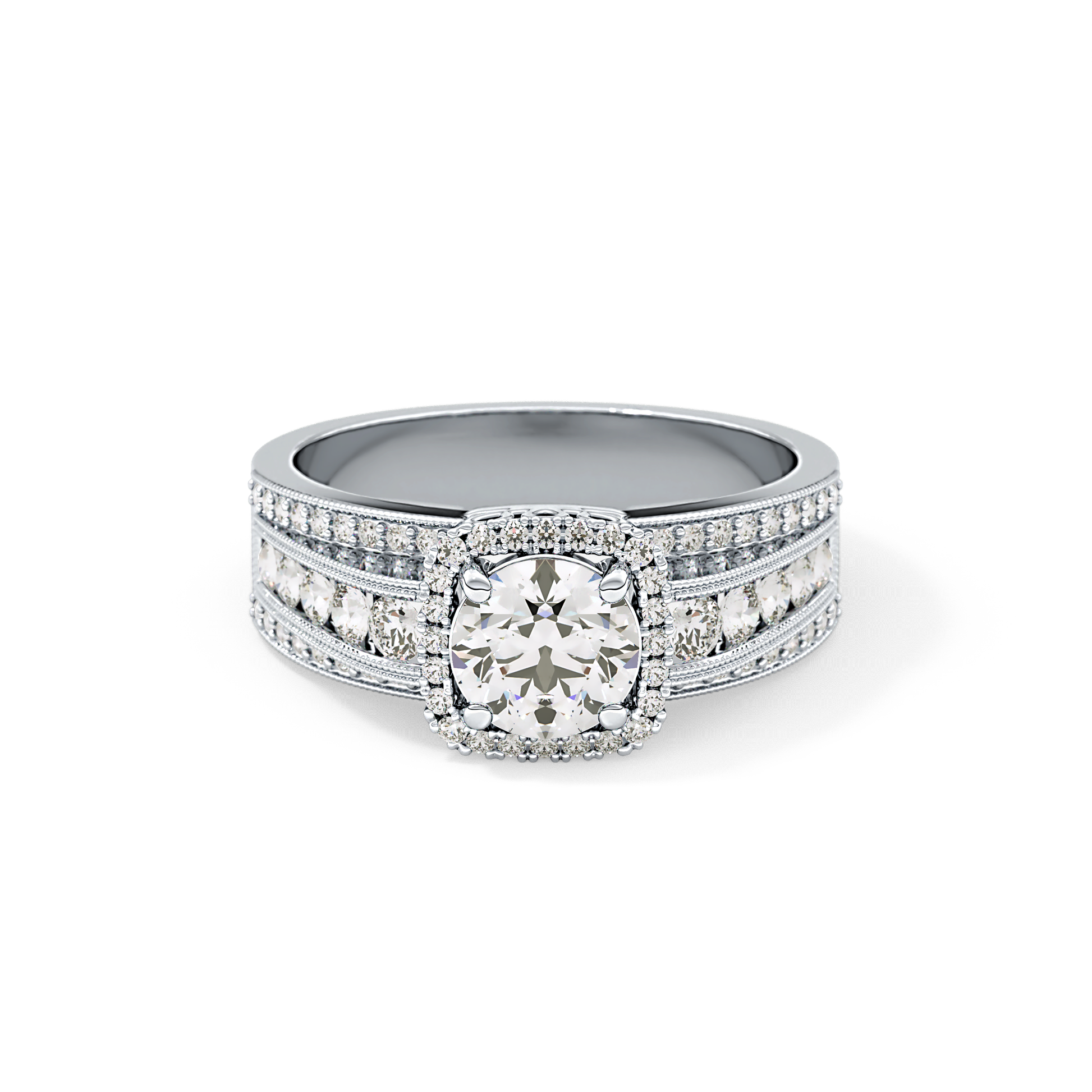 Round Halo & Triple Pave Lab Grown Diamond Engagement Ring