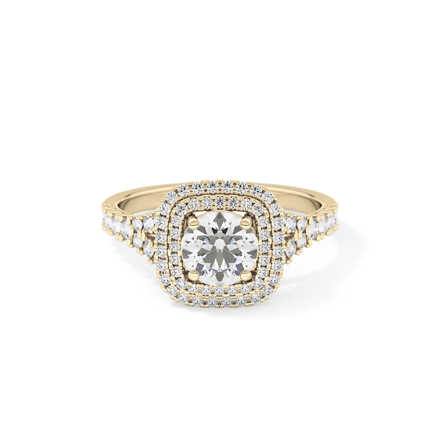 Round Double Halo & Split Shank Pave Lab Grown Diamond Engagement Ring