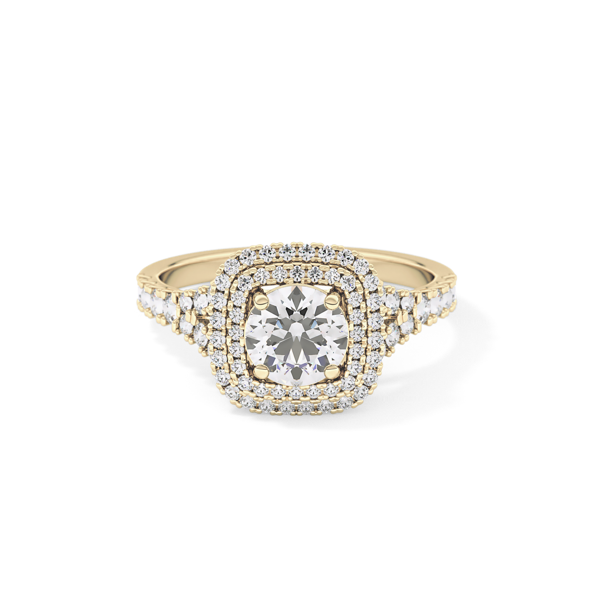 Round Double Halo & Split Shank Pave Lab Grown Diamond Engagement Ring