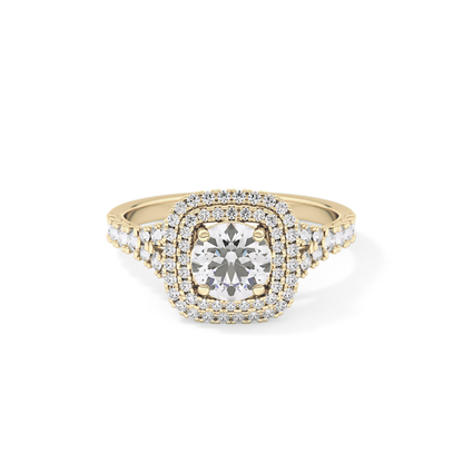 Round Double Halo & Split Shank Pave Lab Grown Diamond Engagement Ring