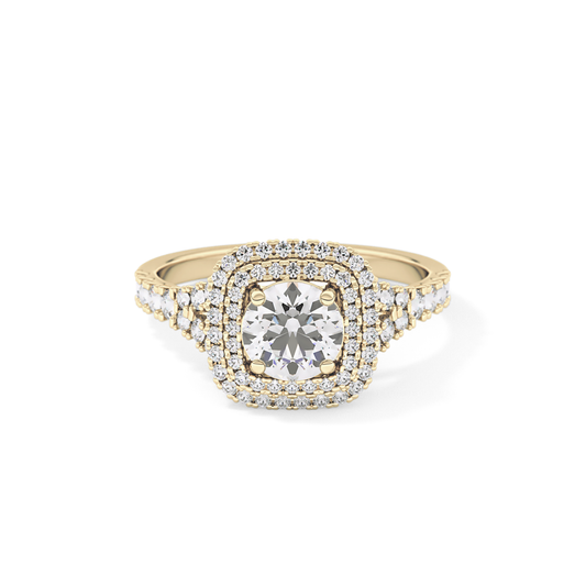 Round Double Halo & Split Shank Pave Lab Grown Diamond Engagement Ring