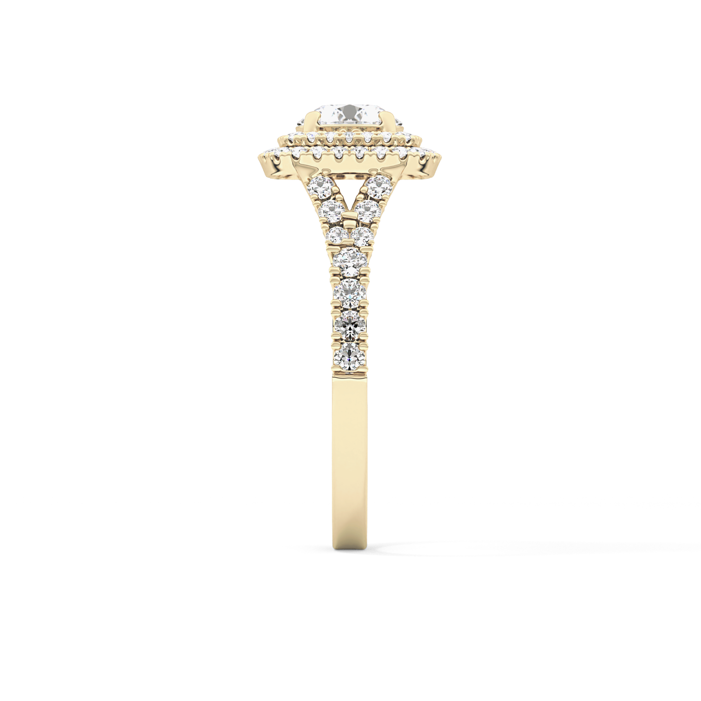 Round Double Halo & Split Shank Pave Lab Grown Diamond Engagement Ring