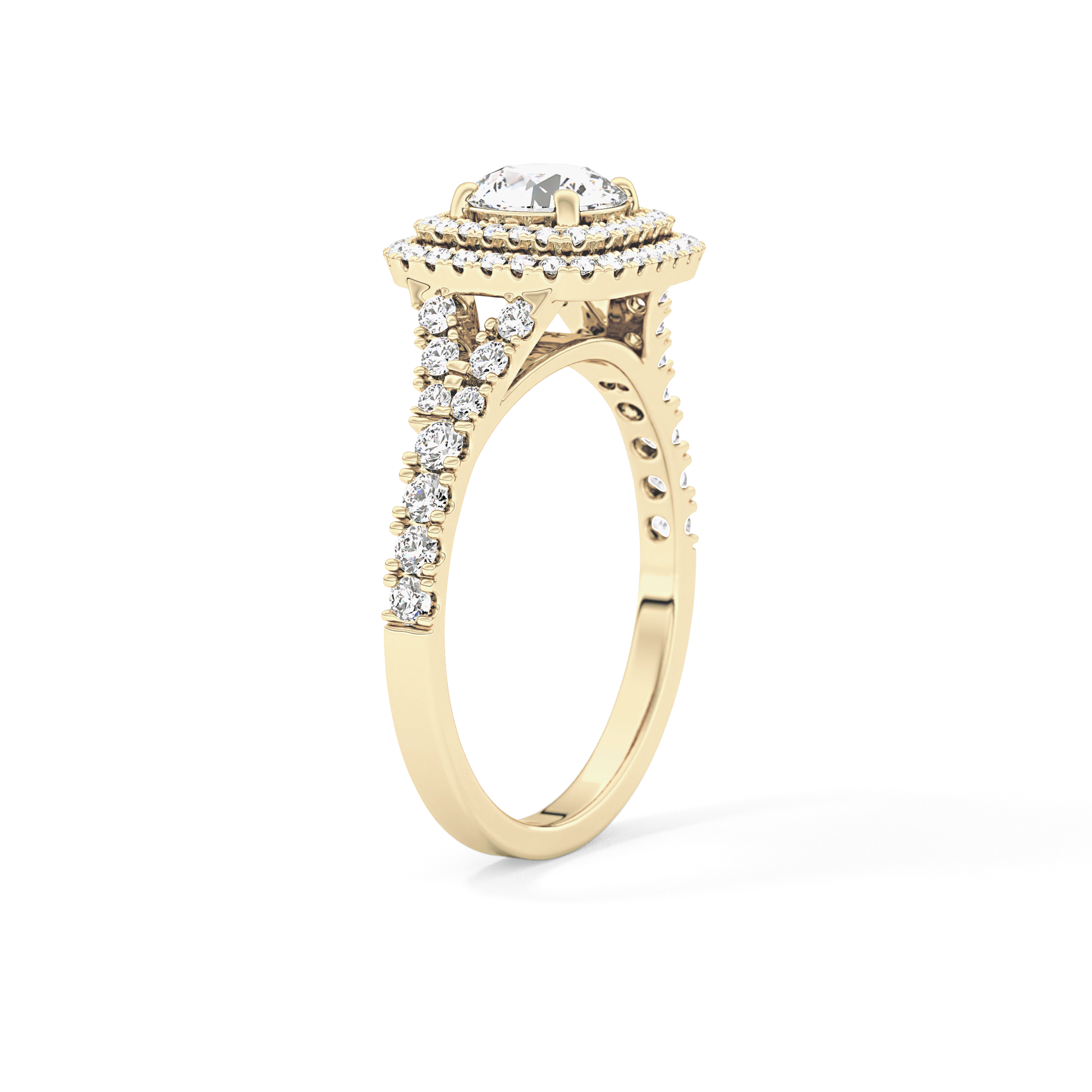 Round Double Halo & Split Shank Pave Lab Grown Diamond Engagement Ring