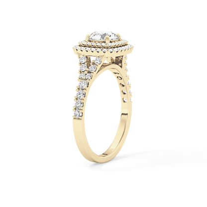 Round Double Halo & Split Shank Pave Lab Grown Diamond Engagement Ring