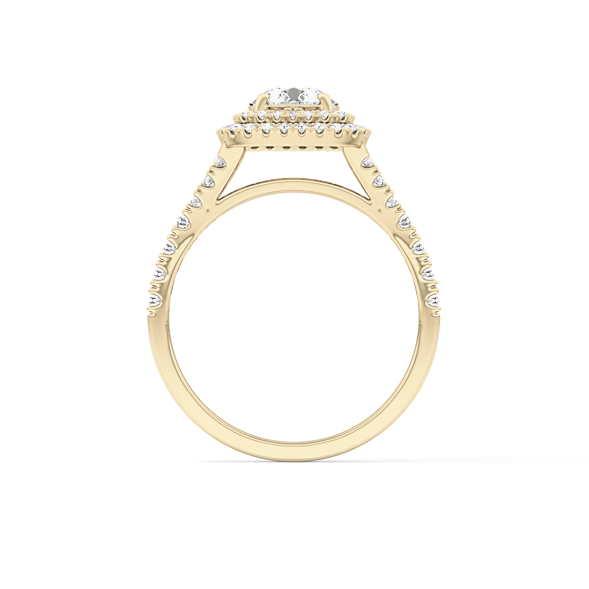 Round Double Halo & Split Shank Pave Lab Grown Diamond Engagement Ring