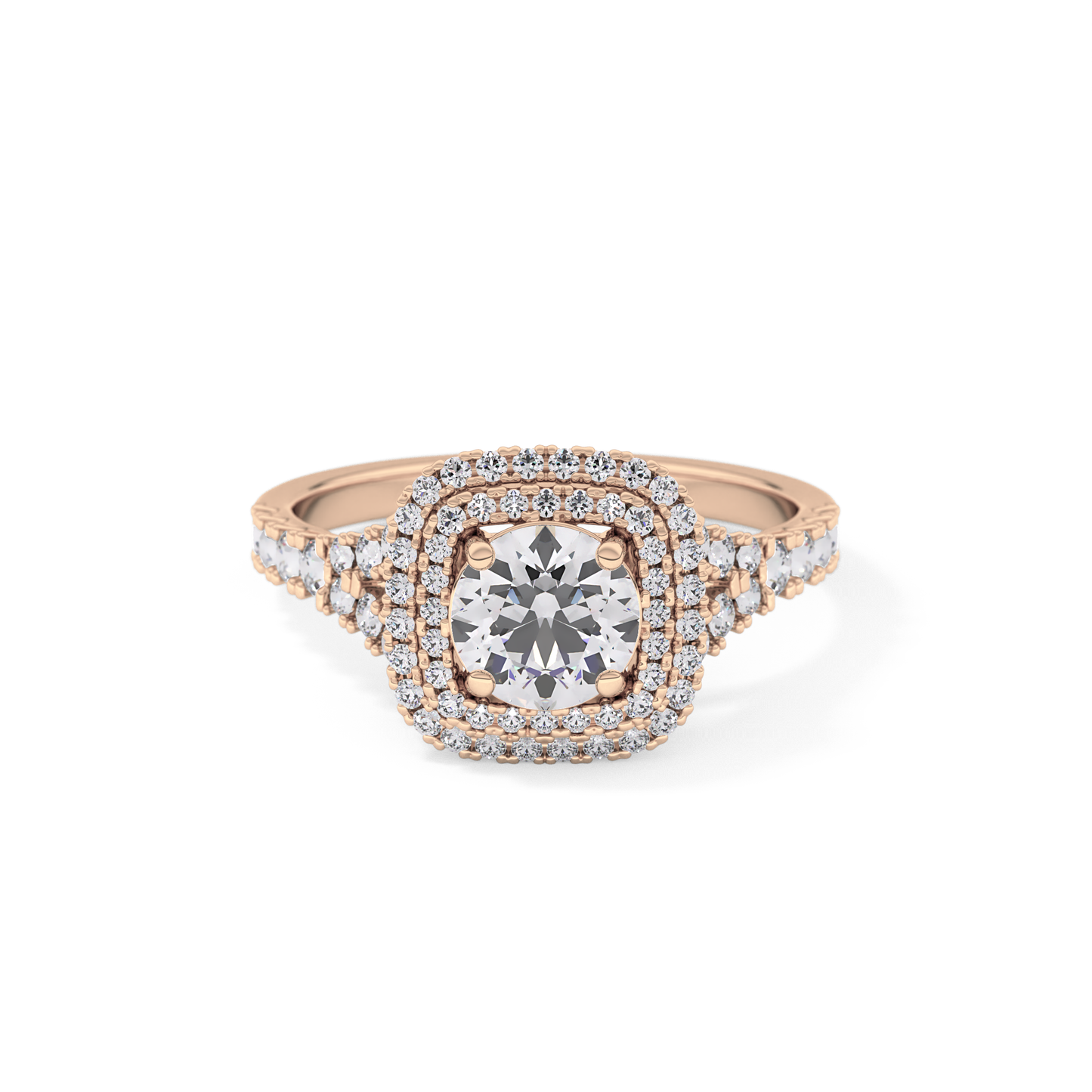 Round Double Halo & Split Shank Pave Lab Grown Diamond Engagement Ring