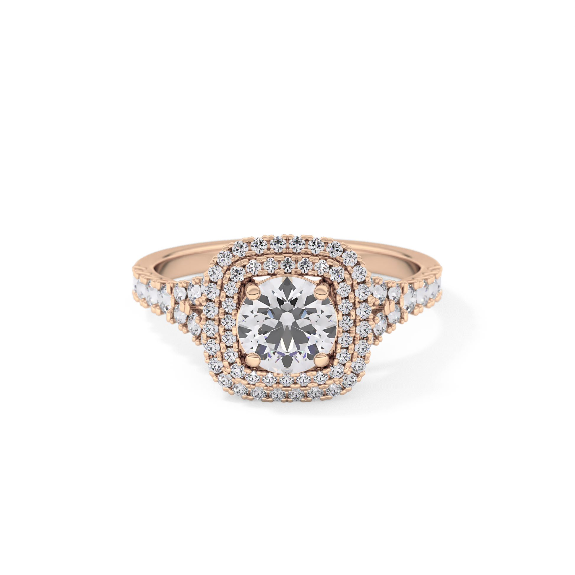 Round Double Halo & Split Shank Pave Lab Grown Diamond Engagement Ring